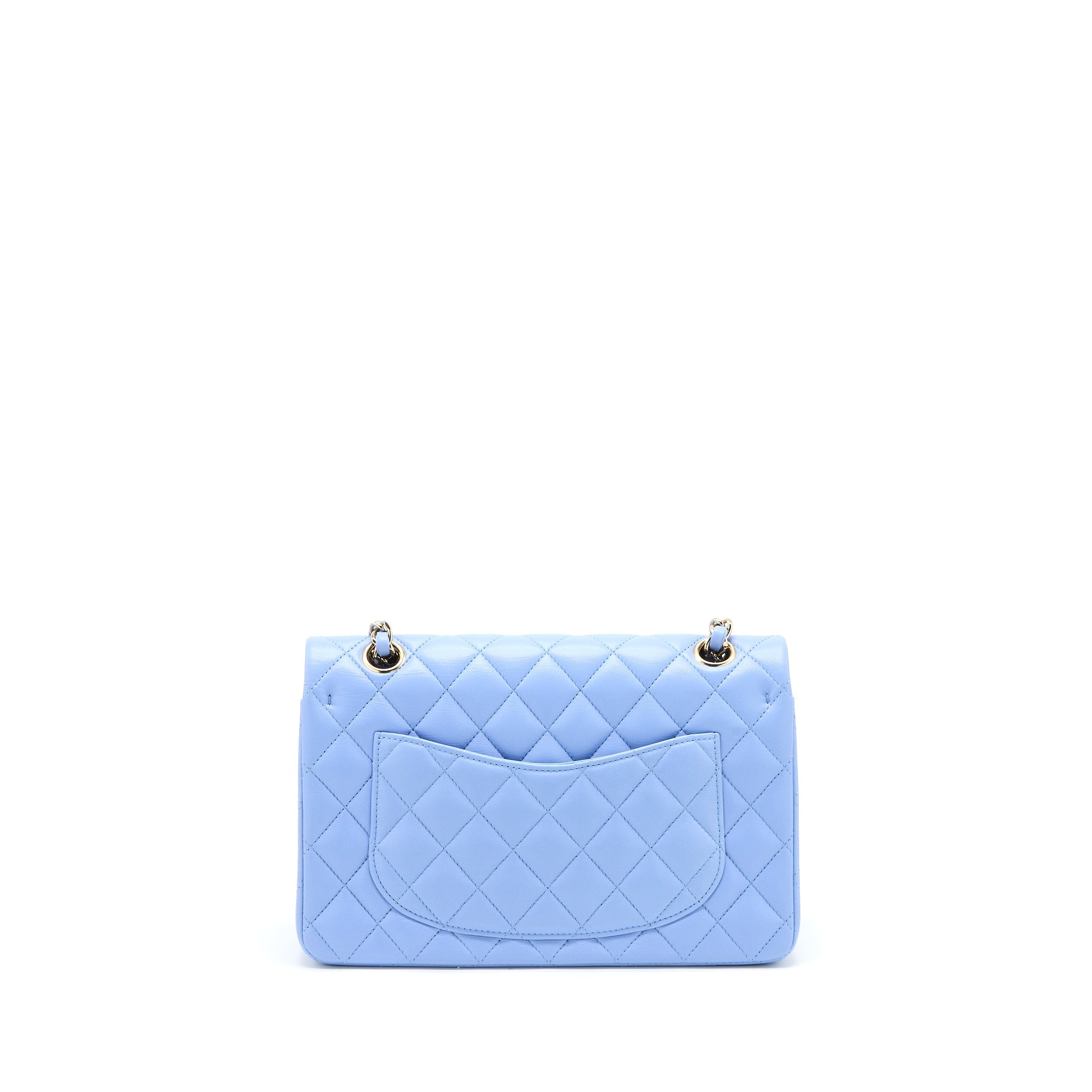 CHANEL SMALL CLASSIC DOUBLE FLAP BAG LAMBSKIN BLUE LGHW