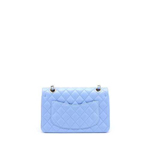 CHANEL SMALL CLASSIC DOUBLE FLAP BAG LAMBSKIN BLUE LGHW