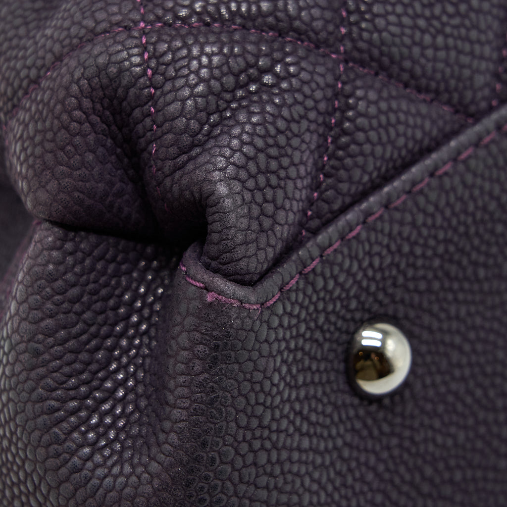 CHANEL FLAP TOTE BAG WITH CHAIN GRAINED CALFSKIN DARK PURPLE SHW