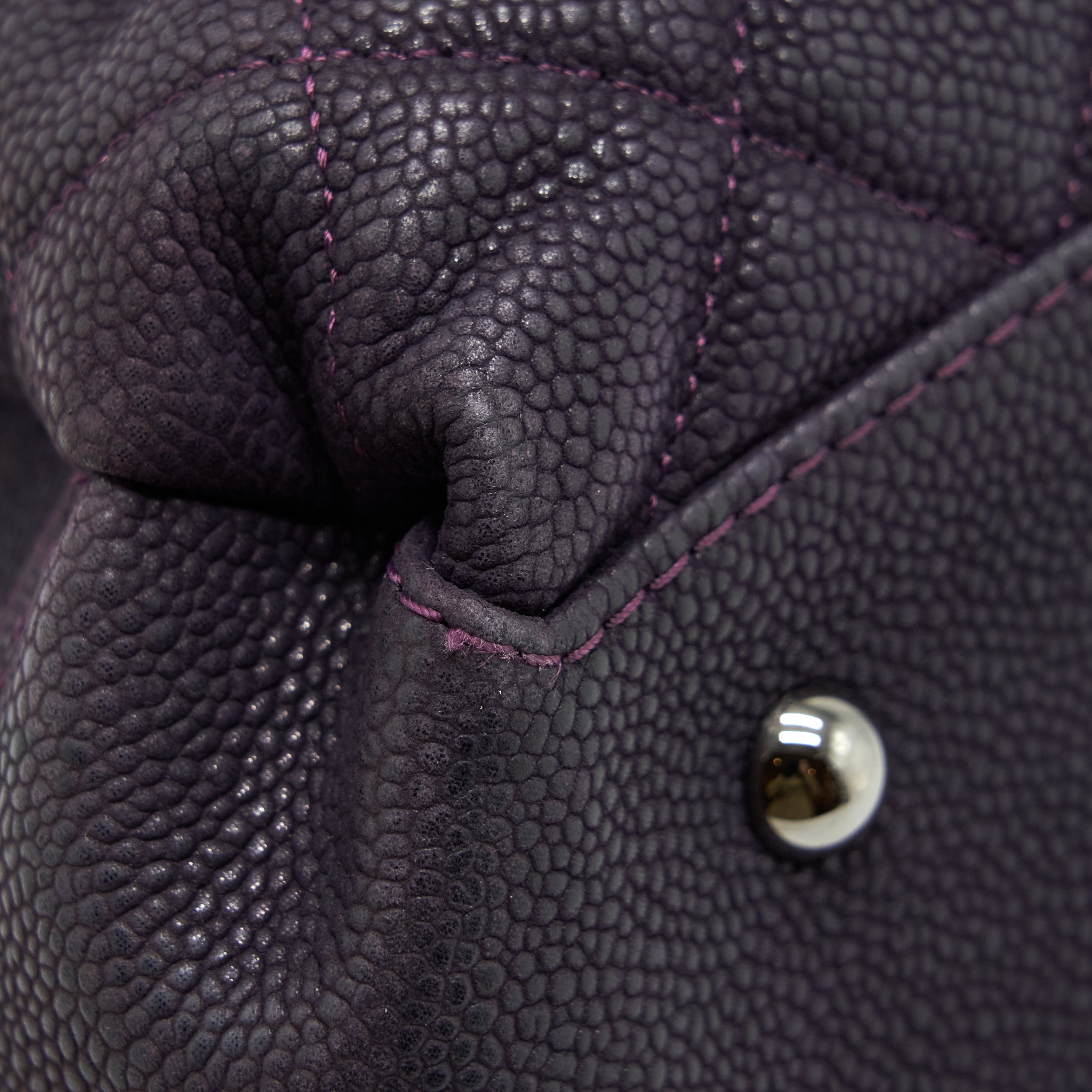 CHANEL FLAP TOTE BAG WITH CHAIN GRAINED CALFSKIN DARK PURPLE SHW