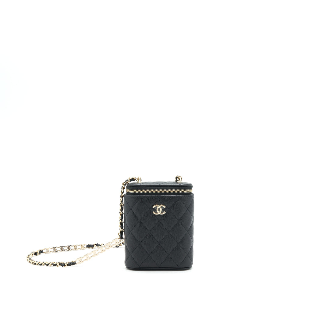 CHANEL 22P VERTICAL MINI VANITY WITH CC LOGO CHAIN CAVIAR BLACK LGHW