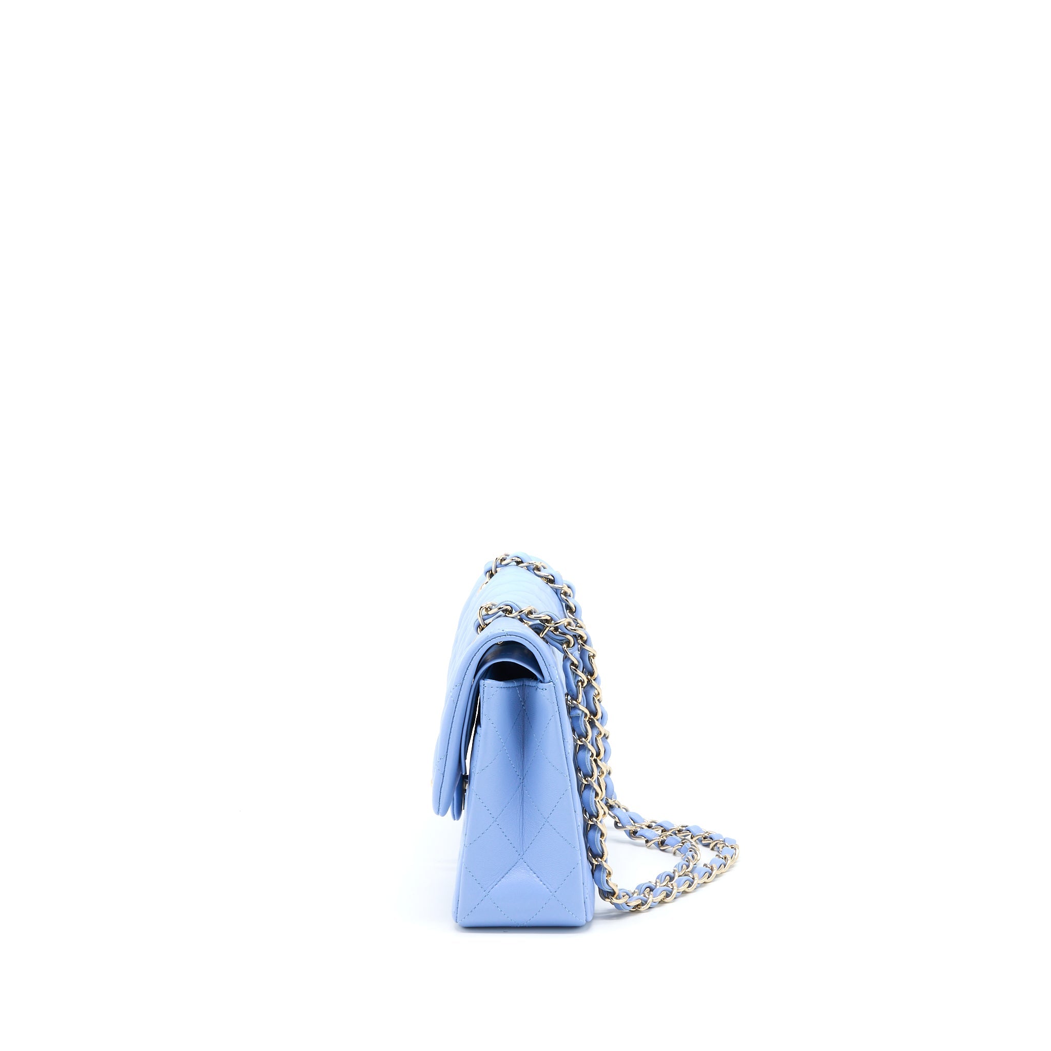 CHANEL SMALL CLASSIC DOUBLE FLAP BAG LAMBSKIN BLUE LGHW