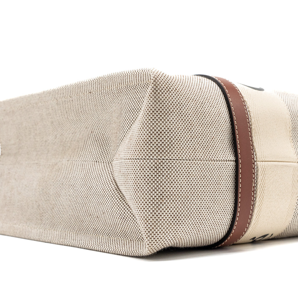 CHLOE WOODY TOTE BAG CANVAS IVORY / BROWN