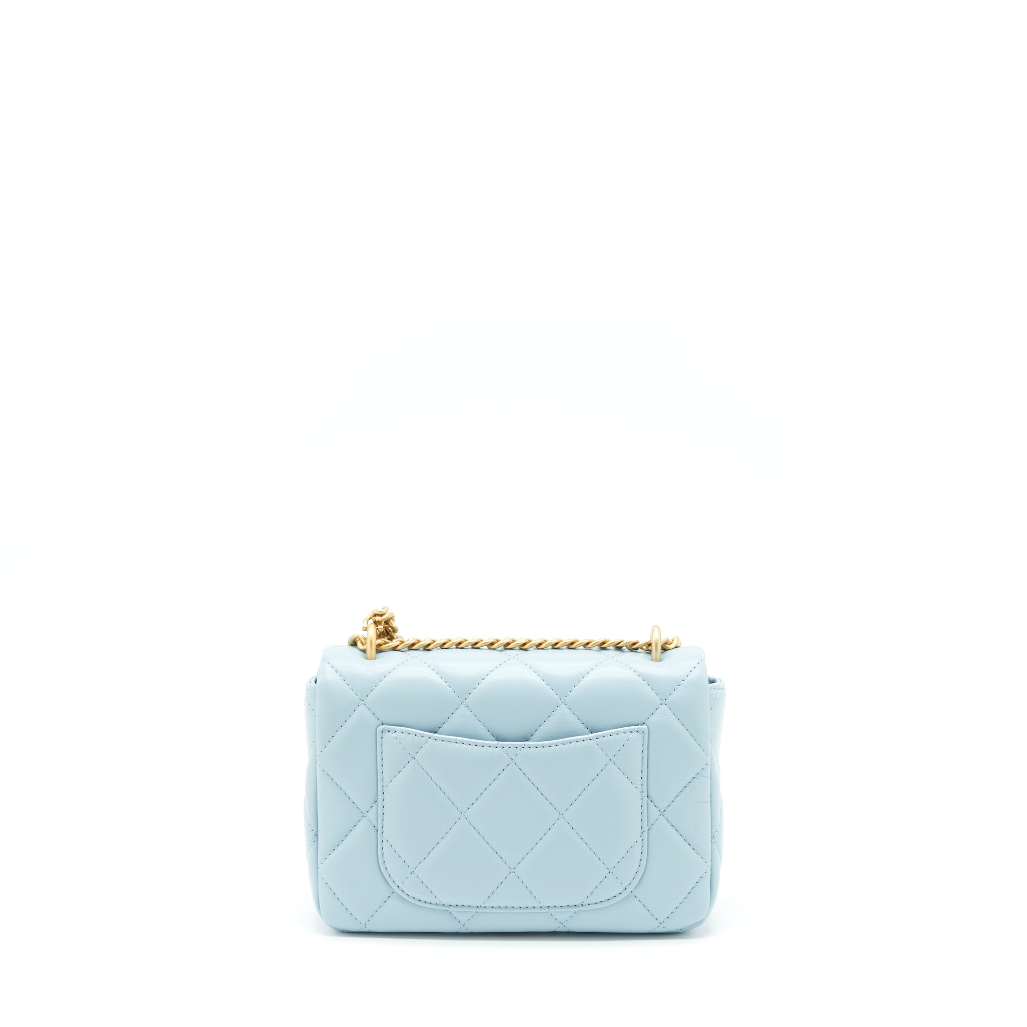 CHANEL 22P SEASONAL MINI SQUARE FLAP BAG LAMBSKIN LIGHT BLUE GHW
