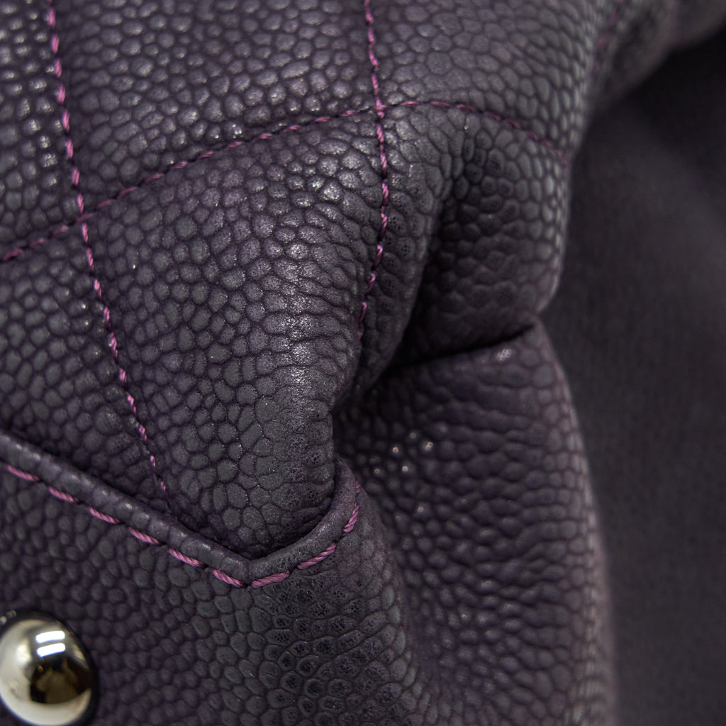 CHANEL FLAP TOTE BAG WITH CHAIN GRAINED CALFSKIN DARK PURPLE SHW