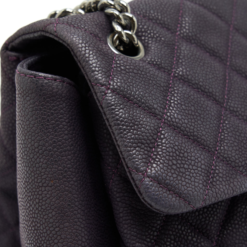 CHANEL FLAP TOTE BAG WITH CHAIN GRAINED CALFSKIN DARK PURPLE SHW