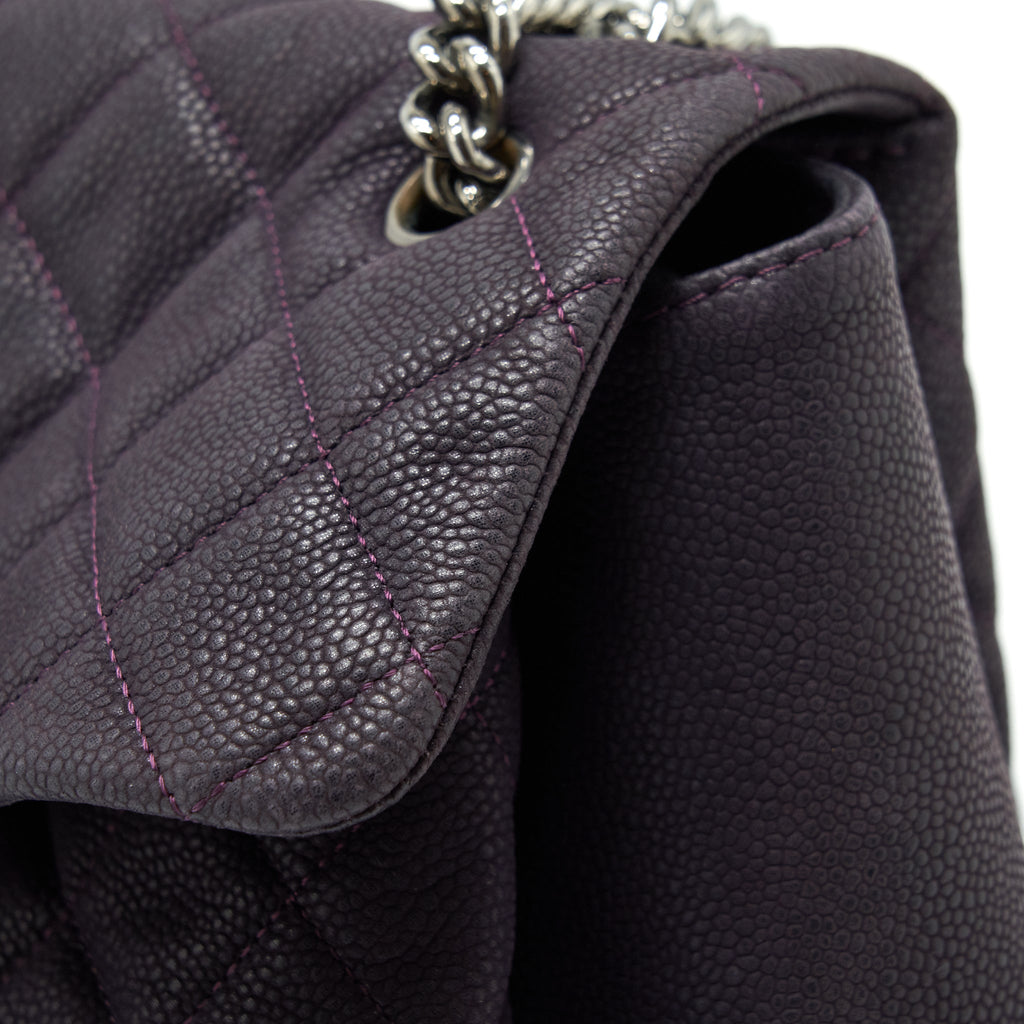CHANEL FLAP TOTE BAG WITH CHAIN GRAINED CALFSKIN DARK PURPLE SHW