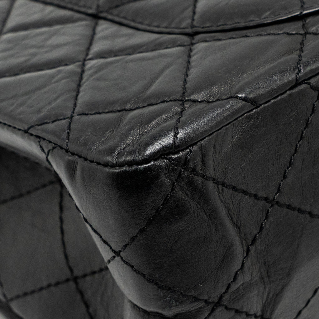 CHANEL 2.55 227 REISSUE DOUBLE FLAP BAG AGED CALFSKIN BLACK GHW