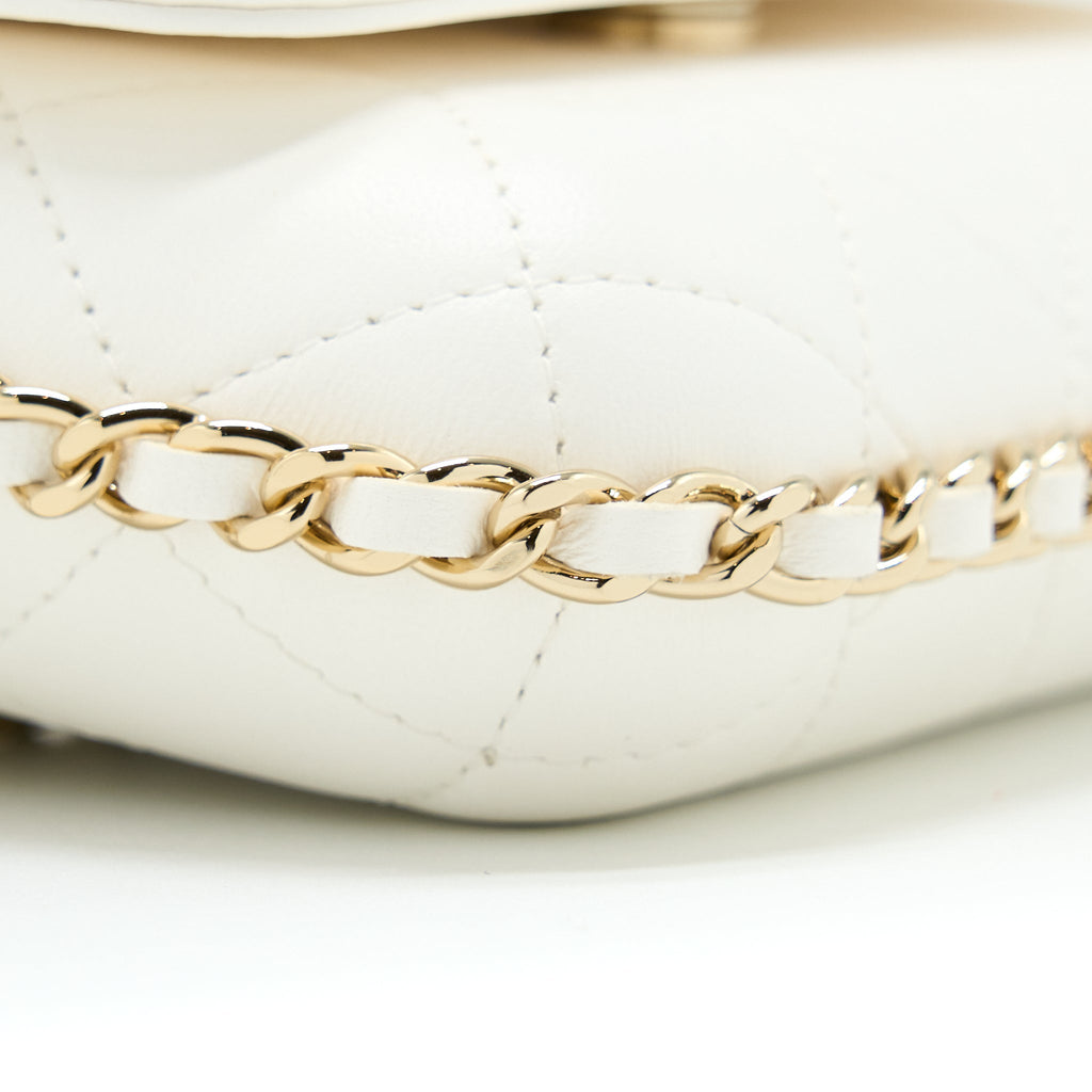 CHANEL RECTANGULAR MINI FLAP PHONE CASE BAG QUILTED LAMBSKIN WHITE LGHW (MICROCHIP)