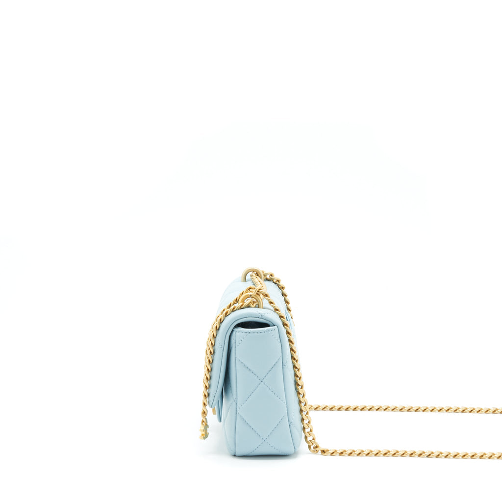 CHANEL 22P SEASONAL MINI SQUARE FLAP BAG LAMBSKIN LIGHT BLUE GHW
