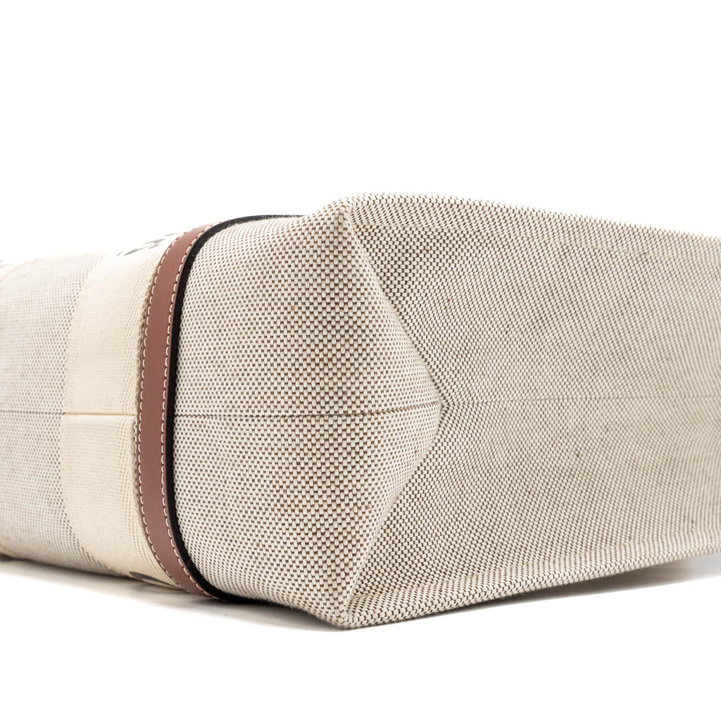CHLOE WOODY TOTE BAG CANVAS IVORY / BROWN