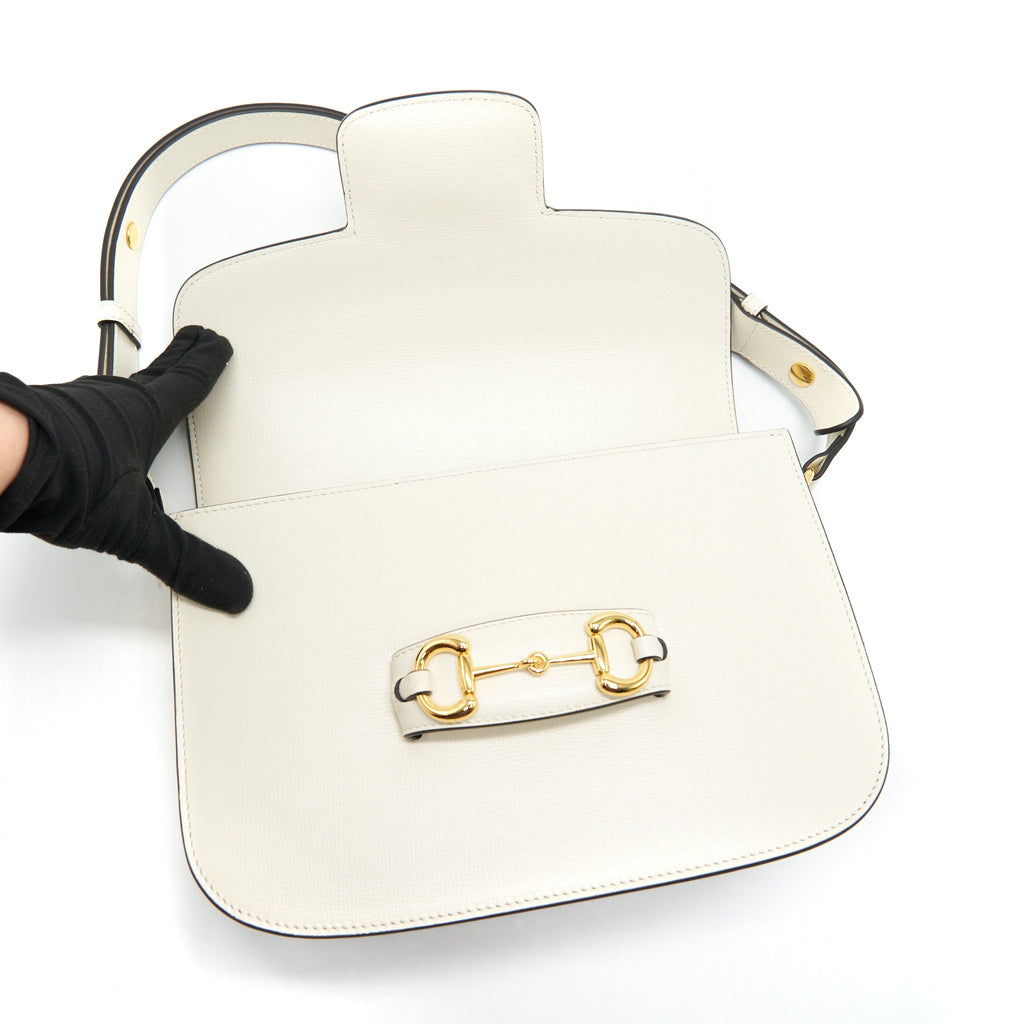 GUCCI 1955 HORSEBIT LEATHER SHOULDER BAG WHITE