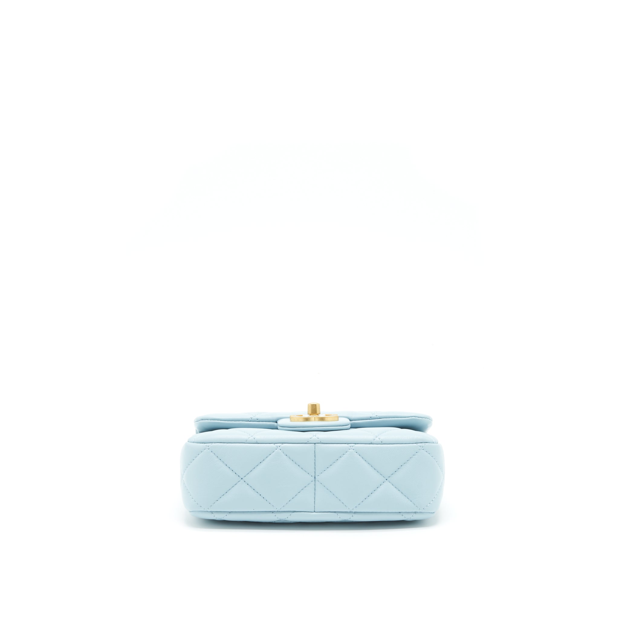 CHANEL 22P SEASONAL MINI SQUARE FLAP BAG LAMBSKIN LIGHT BLUE GHW