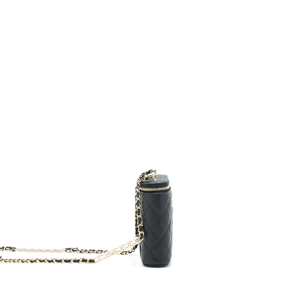 CHANEL 22P VERTICAL MINI VANITY WITH CC LOGO CHAIN CAVIAR BLACK LGHW
