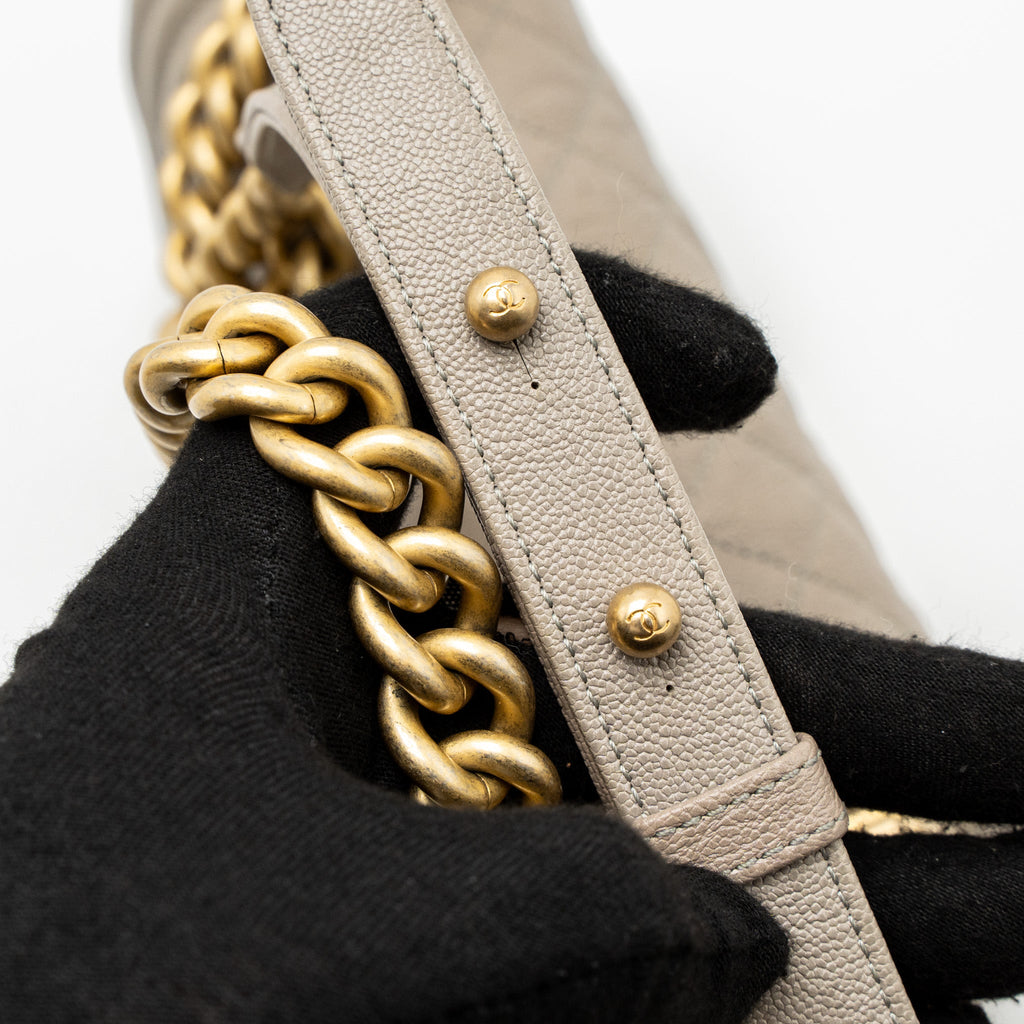 CHANEL SMALL BOY BAG CAVIAR LIGHT GREY GHW