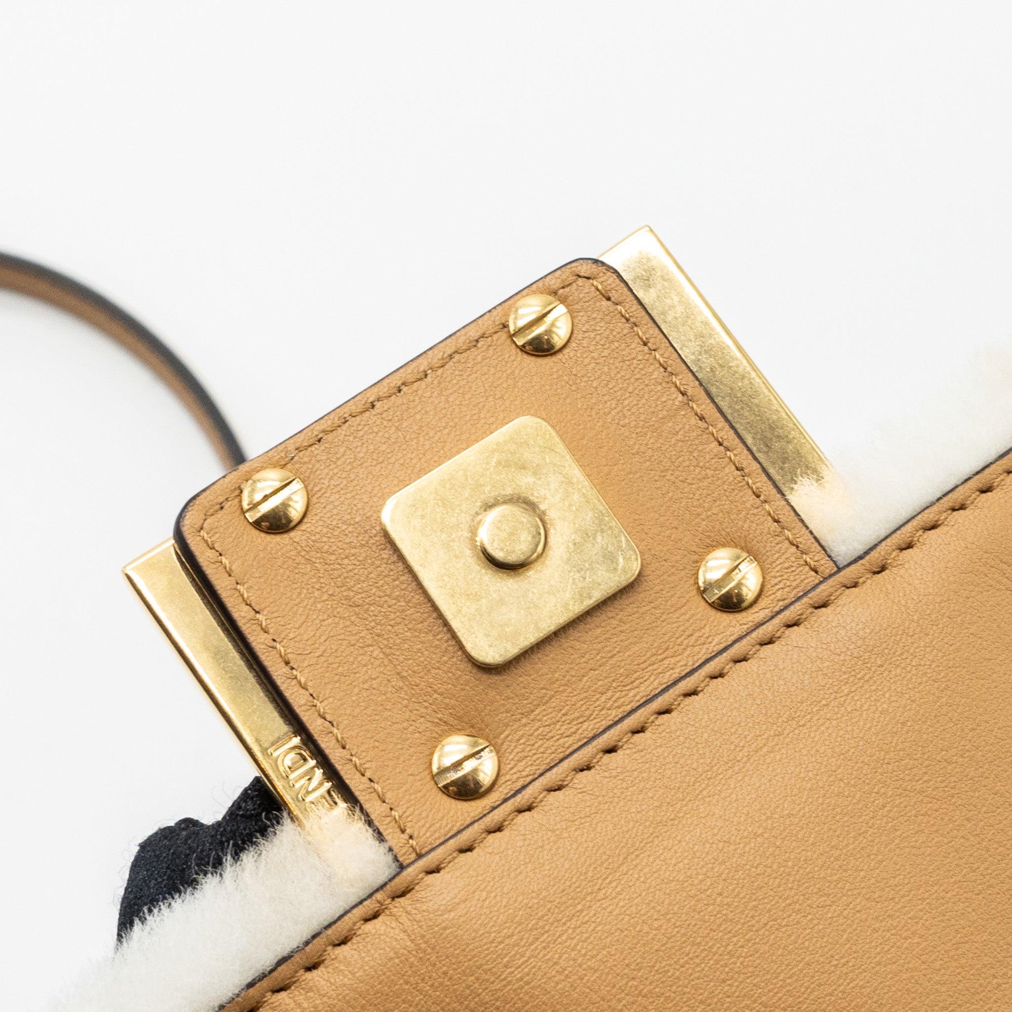 FENDI MINI BAGUETTE SHEEPSKIN BEIGE/ WHITE GHW