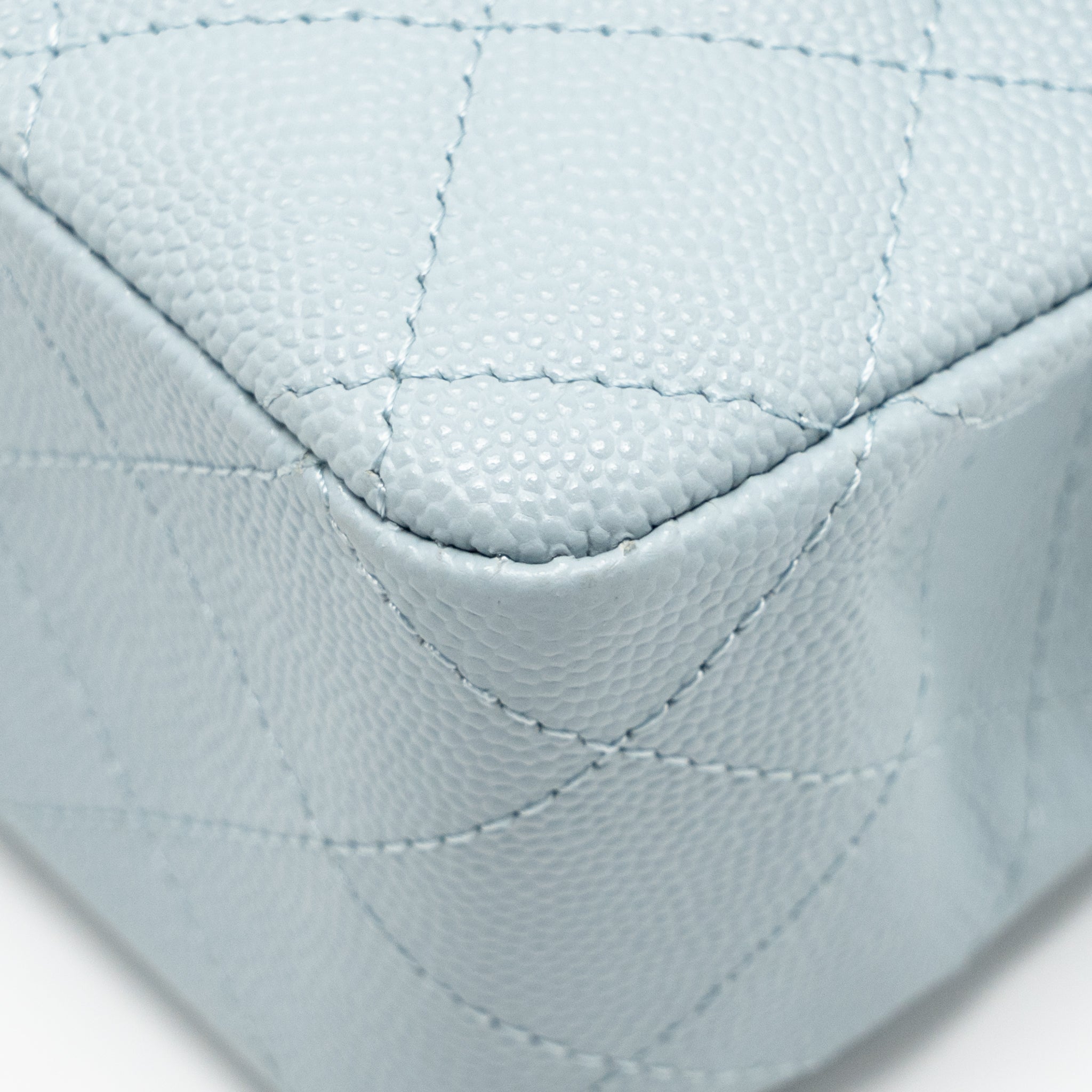 CHANEL MEDIUM CLASSIC DOUBLE FLAP BAG CAVIAR LIGHT BLUE LGHW (MICROCHIP)
