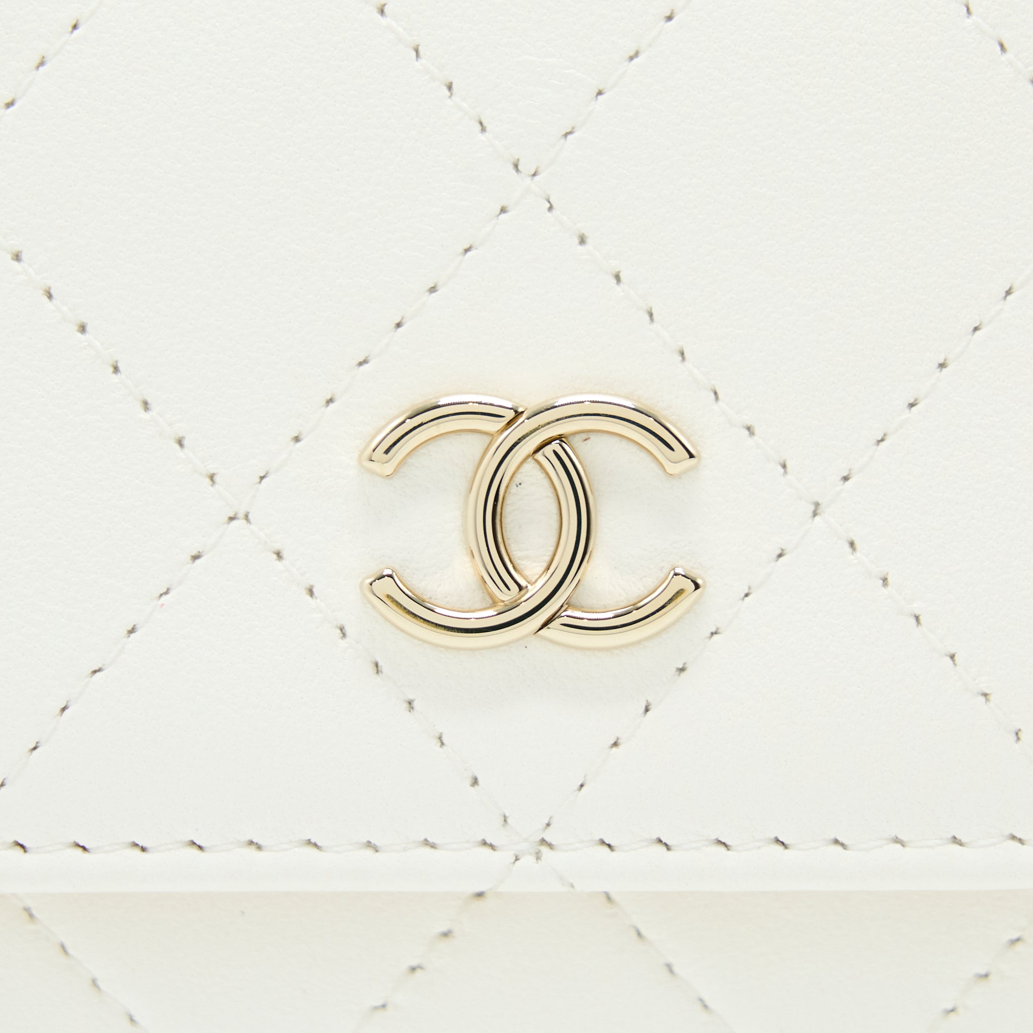 CHANEL RECTANGULAR MINI FLAP PHONE CASE BAG QUILTED LAMBSKIN WHITE LGHW (MICROCHIP)