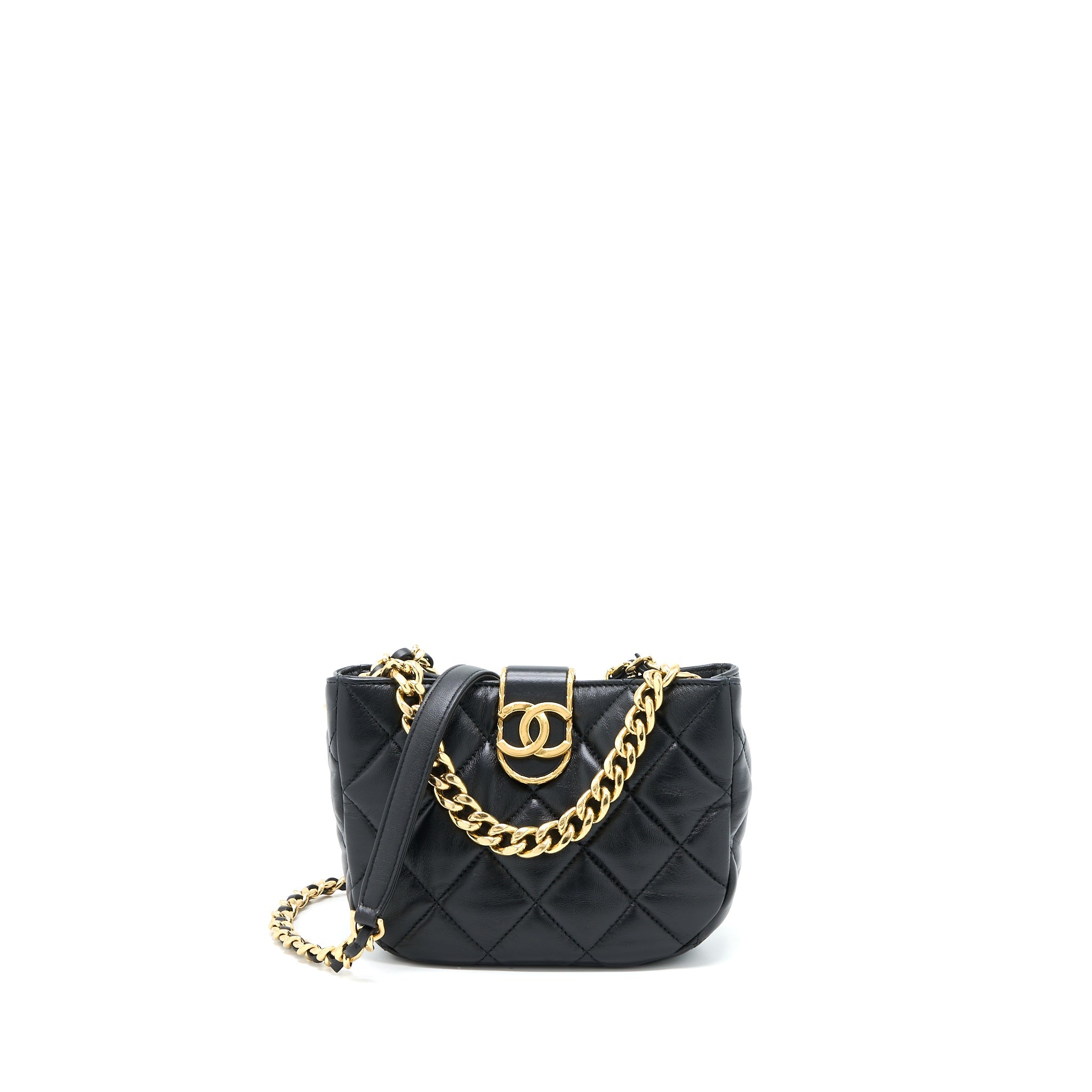CHANEL QUILTED HOBO CROSSBODY BAG LAMBSKIN BLACK BRUSHED GHW (MICROCHIP)
