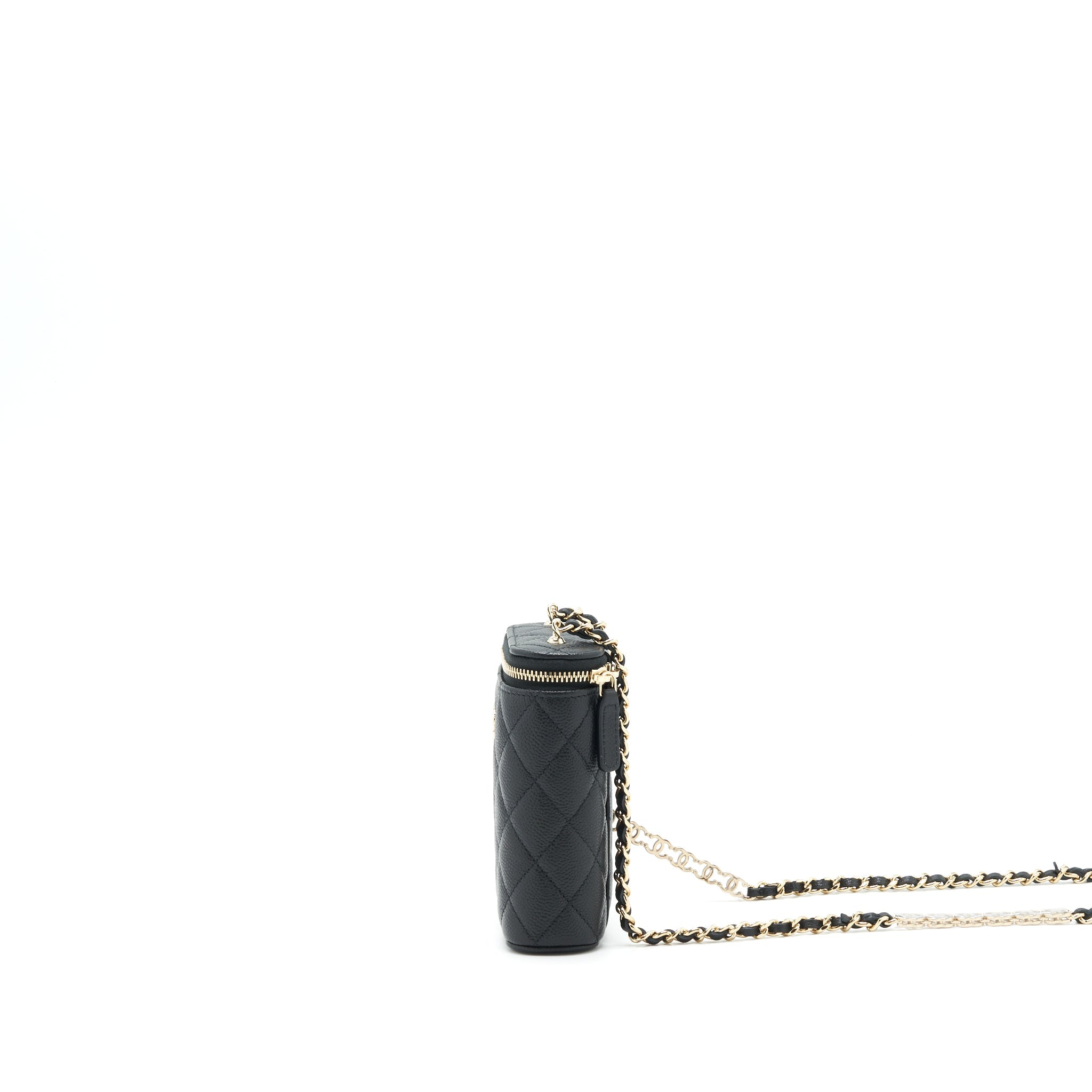 CHANEL 22P VERTICAL MINI VANITY WITH CC LOGO CHAIN CAVIAR BLACK LGHW