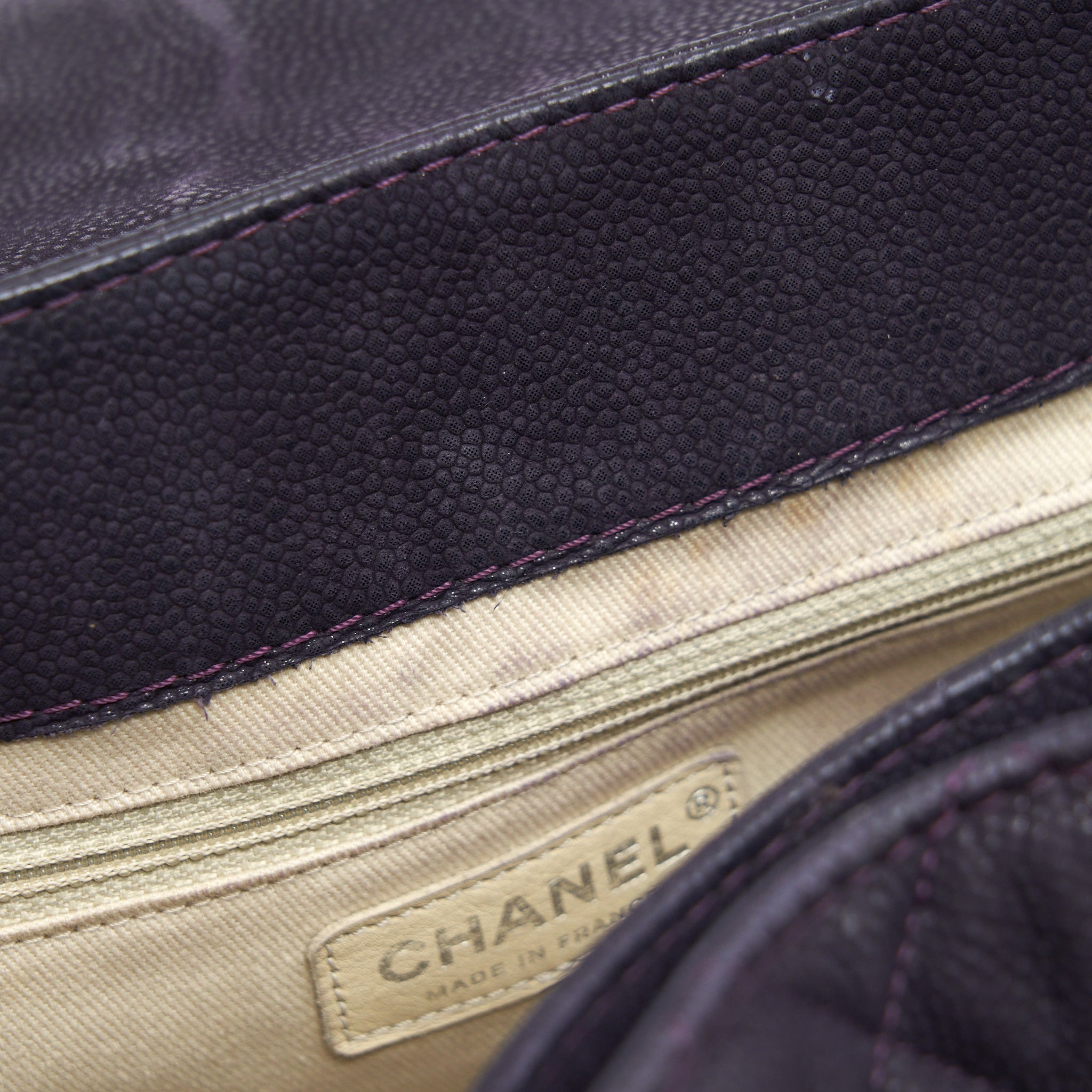 CHANEL FLAP TOTE BAG WITH CHAIN GRAINED CALFSKIN DARK PURPLE SHW