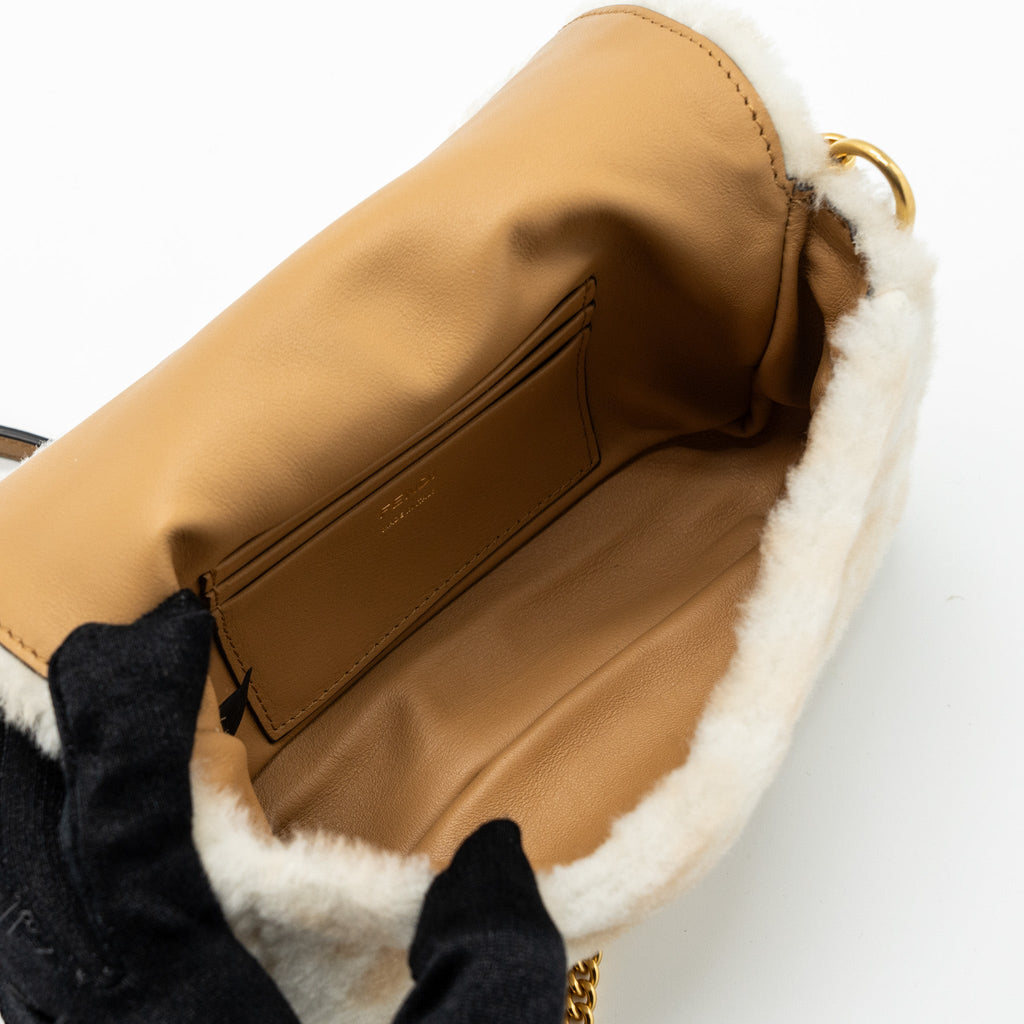 FENDI MINI BAGUETTE SHEEPSKIN BEIGE/ WHITE GHW