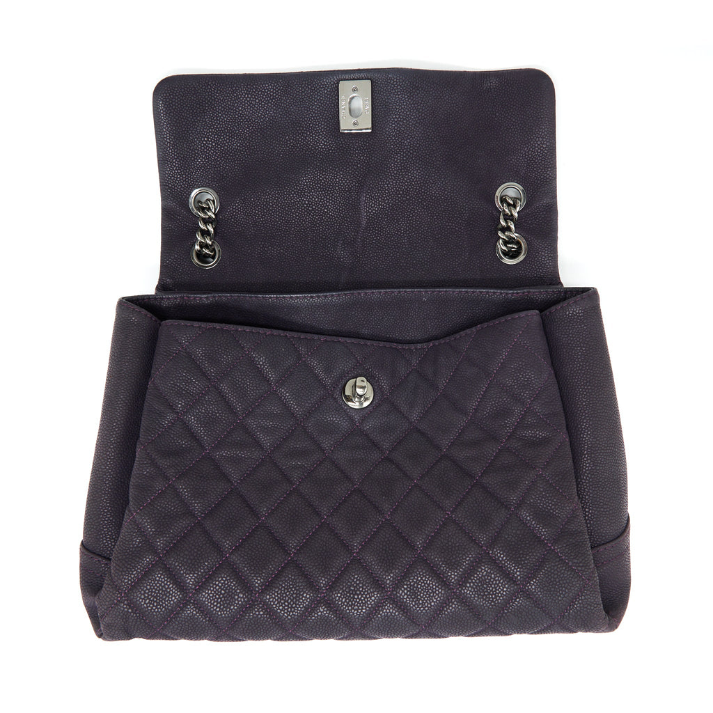 CHANEL FLAP TOTE BAG WITH CHAIN GRAINED CALFSKIN DARK PURPLE SHW