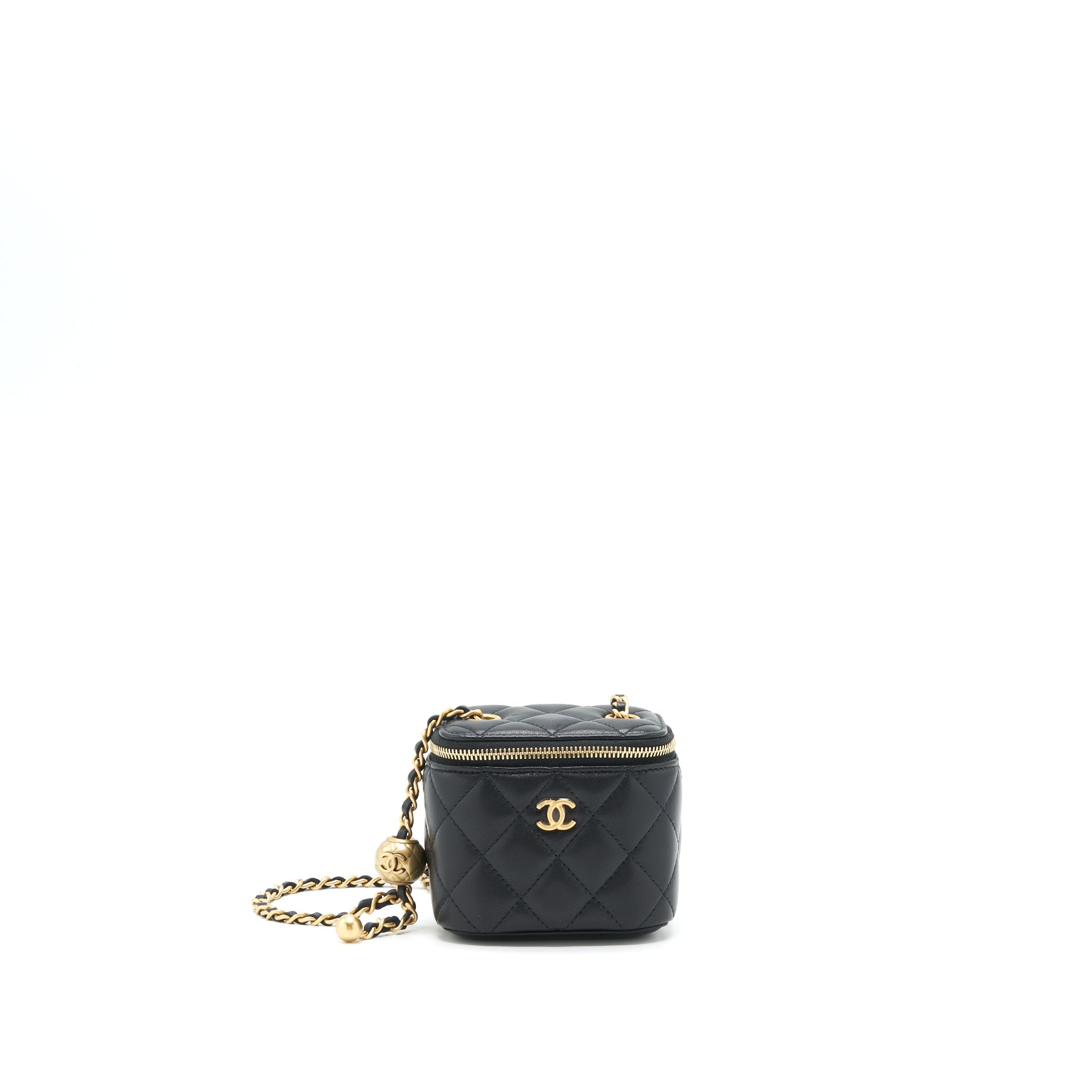 CHANEL PEARL CRUSH MINI VANITY WITH CHAIN LAMBSKIN BLACK GHW