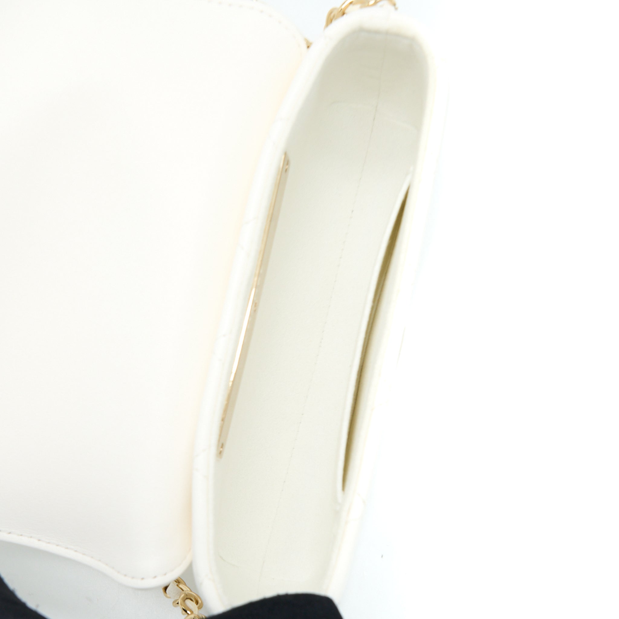 CHANEL RECTANGULAR MINI FLAP PHONE CASE BAG QUILTED LAMBSKIN WHITE LGHW (MICROCHIP)