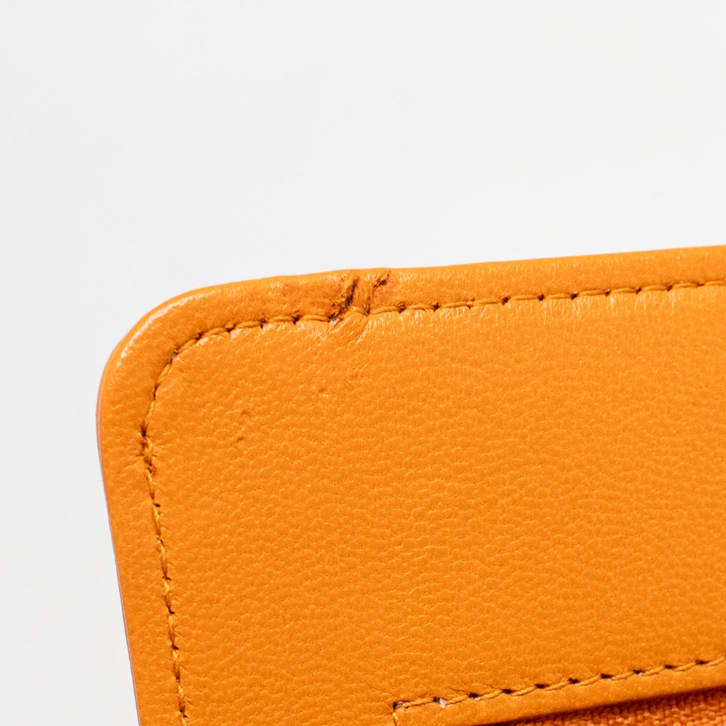 CHANEL BOY WALLET ON CHAIN LAMBSKIN ORANGE RUTHENIUM SILVER HARDWARE