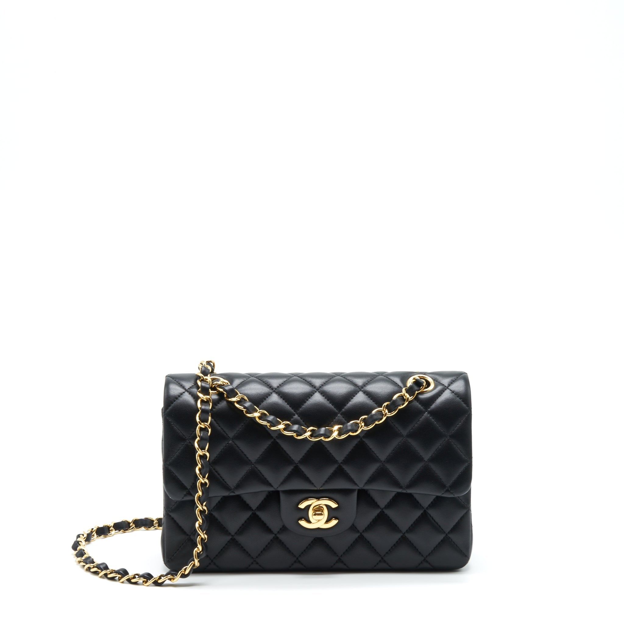 CHANEL SMALL CLASSIC DOUBLE FLAP BAG LAMBSKIN BLACK GHW