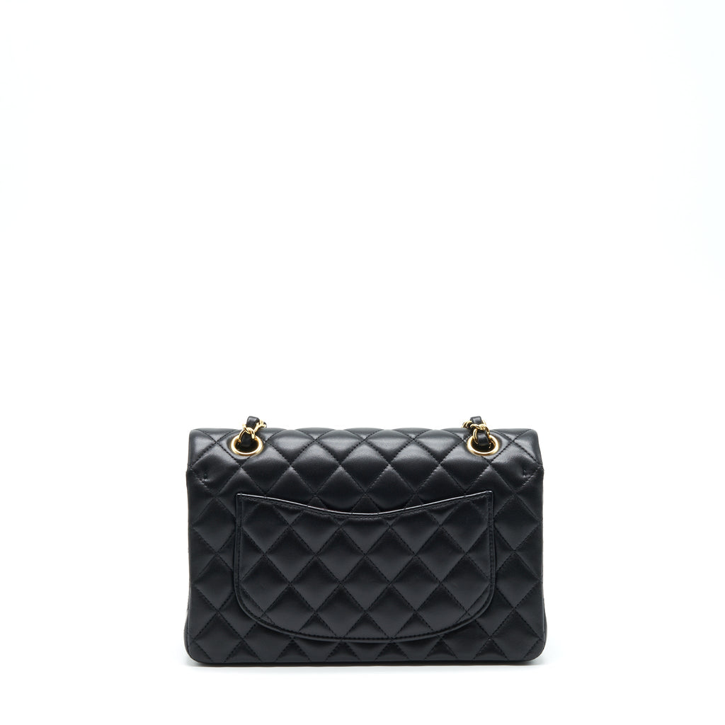 CHANEL SMALL CLASSIC DOUBLE FLAP BAG LAMBSKIN BLACK GHW