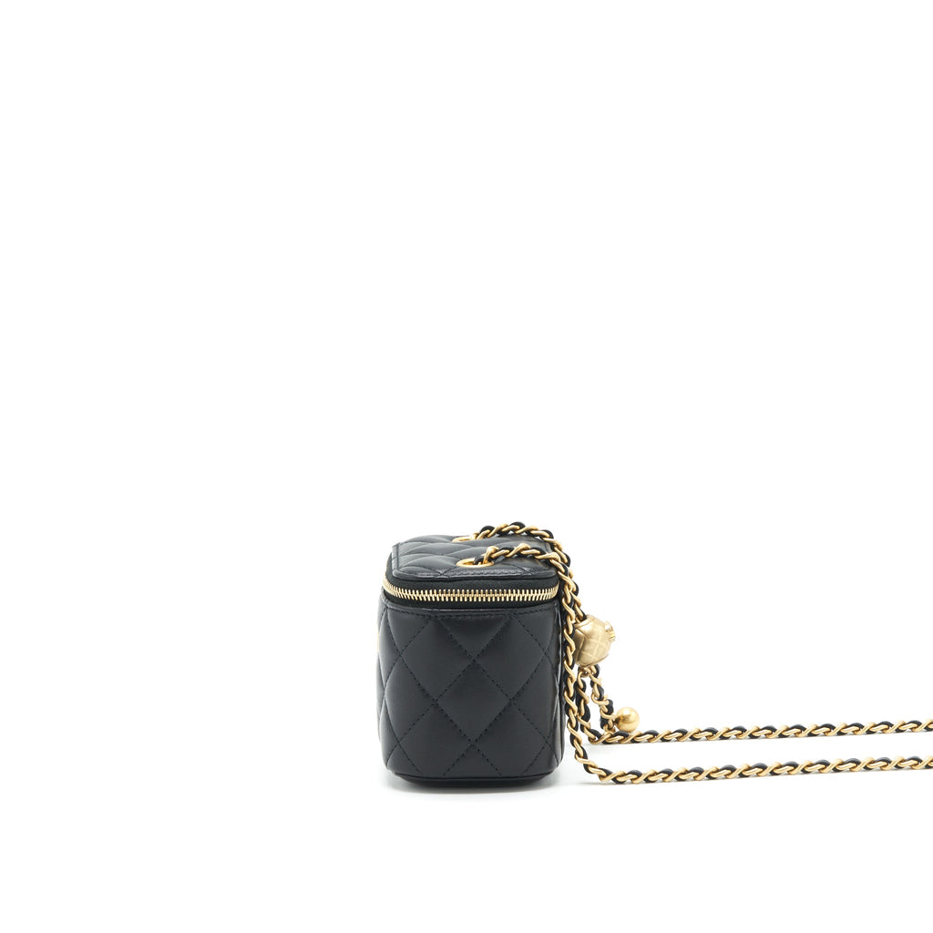 CHANEL PEARL CRUSH MINI VANITY WITH CHAIN LAMBSKIN BLACK GHW