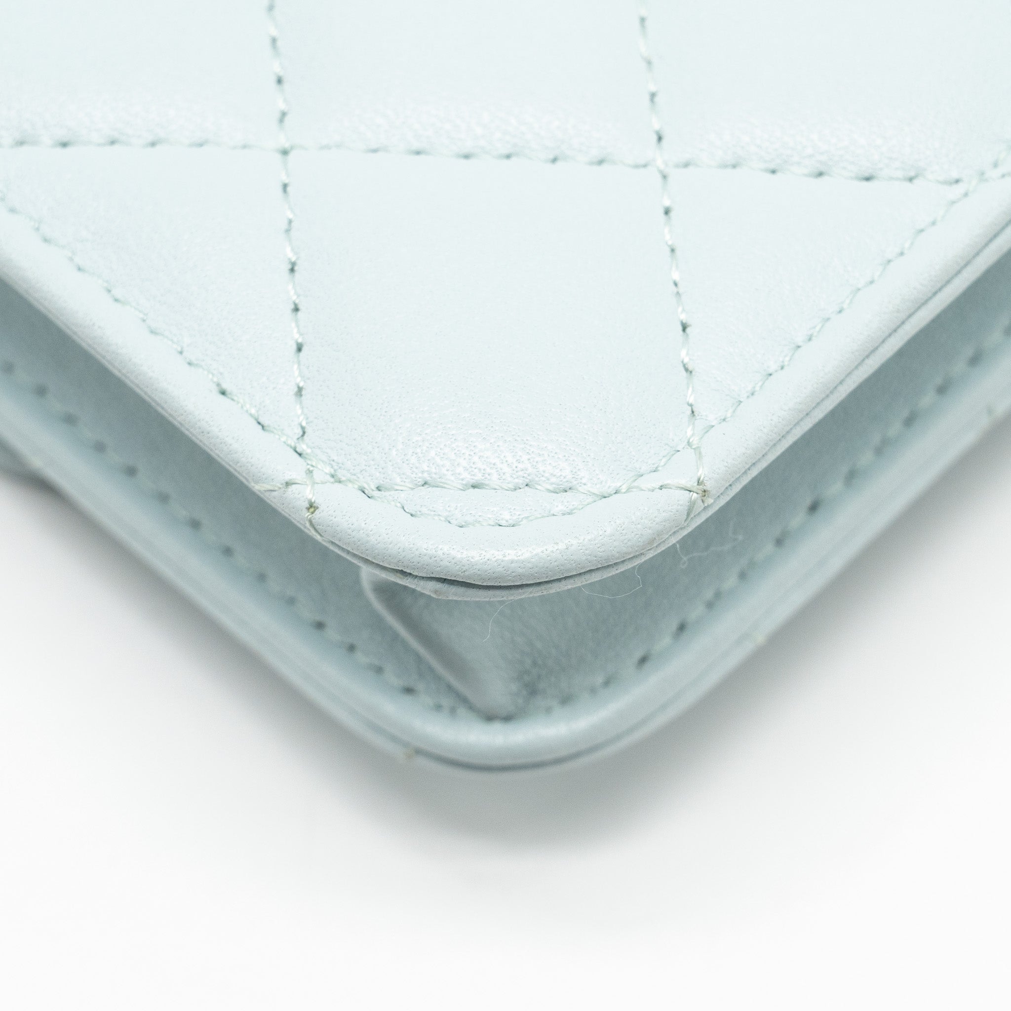 CHANEL TOP HANDLE MINI FLAP BAG WITH CHAIN LAMBSKIN LIGHT BLUE LGHW