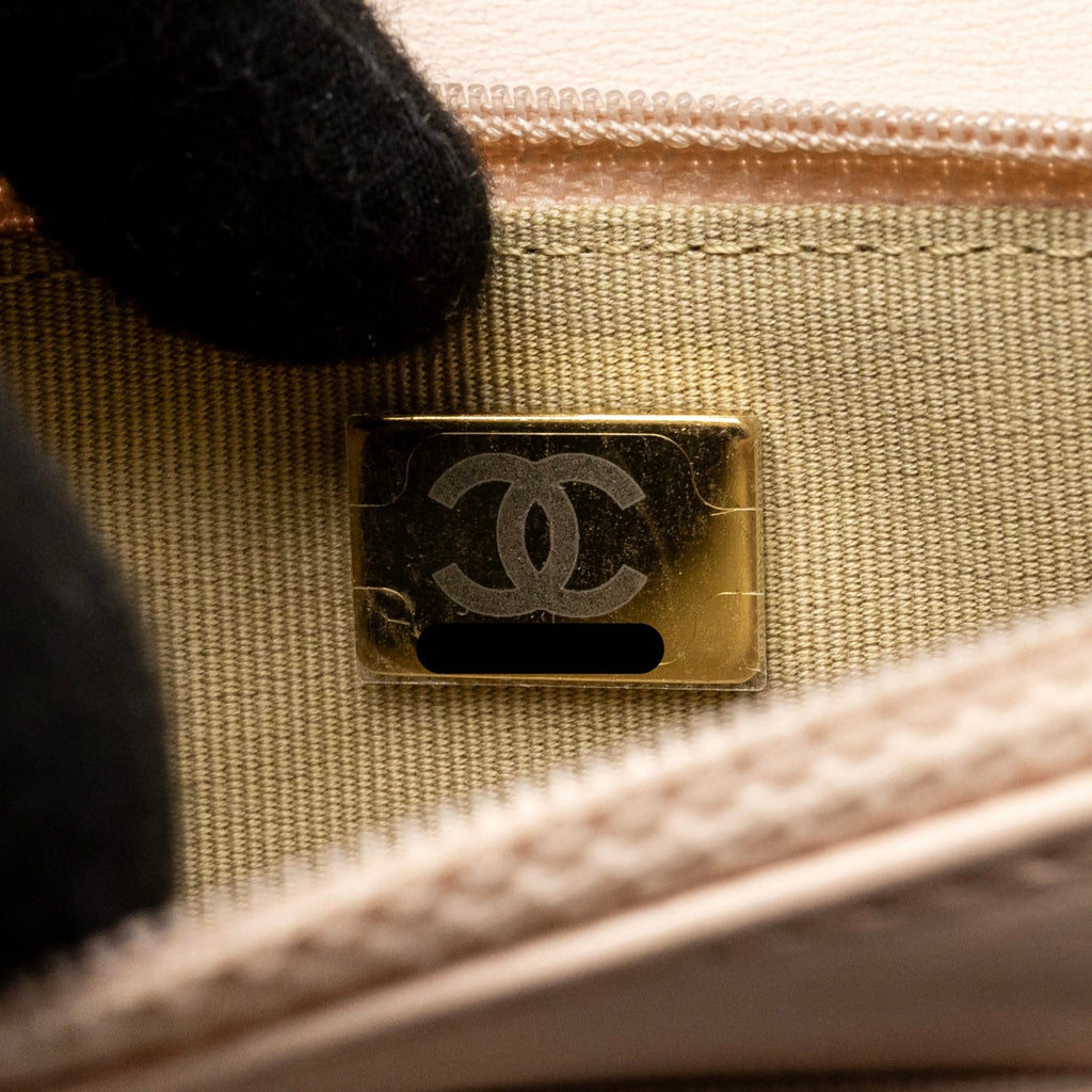 CHANEL PEARL CRUSH WALLET ON CHAIN LAMBSKIN LIGHT PINK GHW (MICROCHIP)