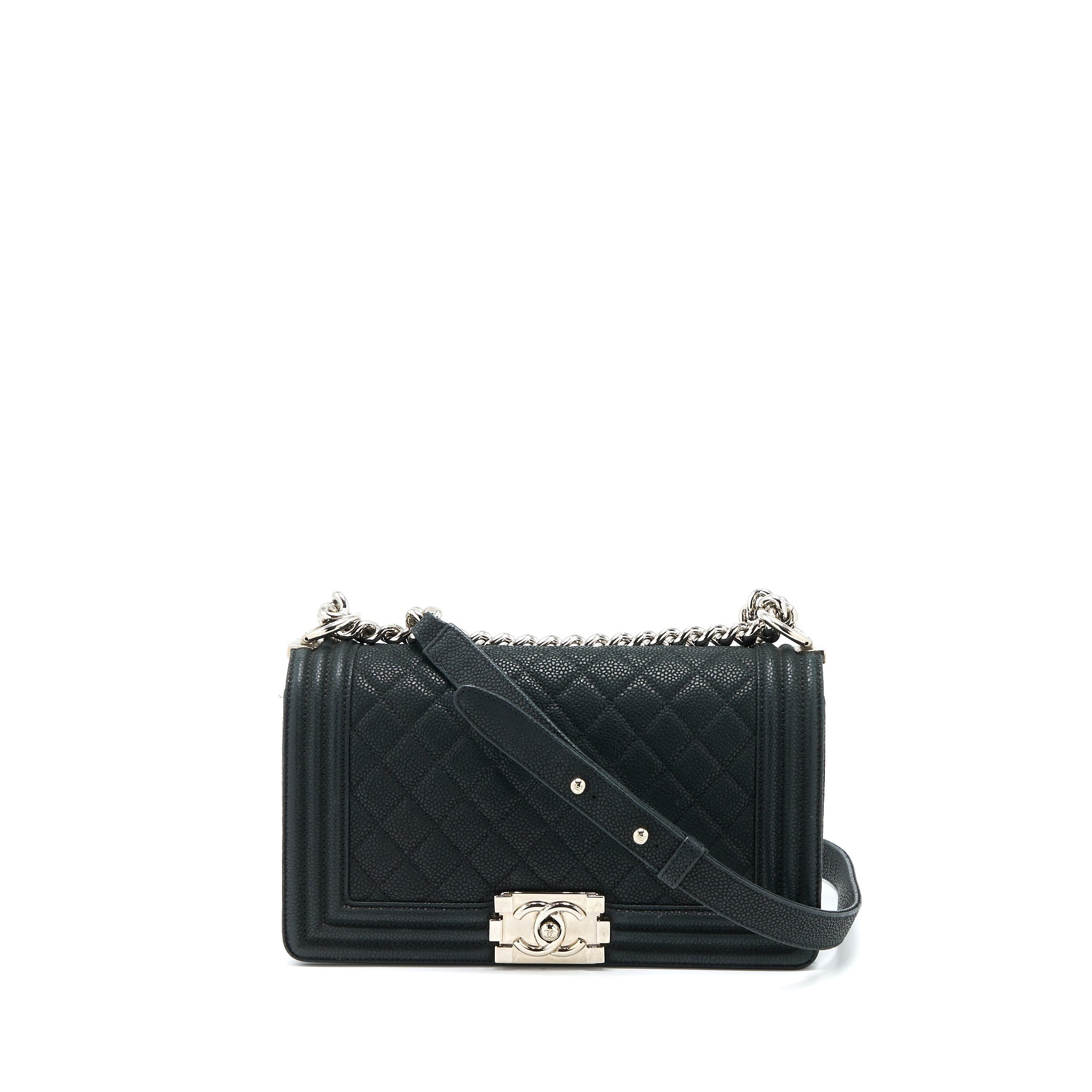 CHANEL MEDIUM BOY BAG GRAINED CALFSKIN BLACK SHW
