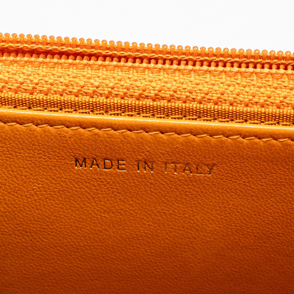CHANEL BOY WALLET ON CHAIN LAMBSKIN ORANGE RUTHENIUM SILVER HARDWARE