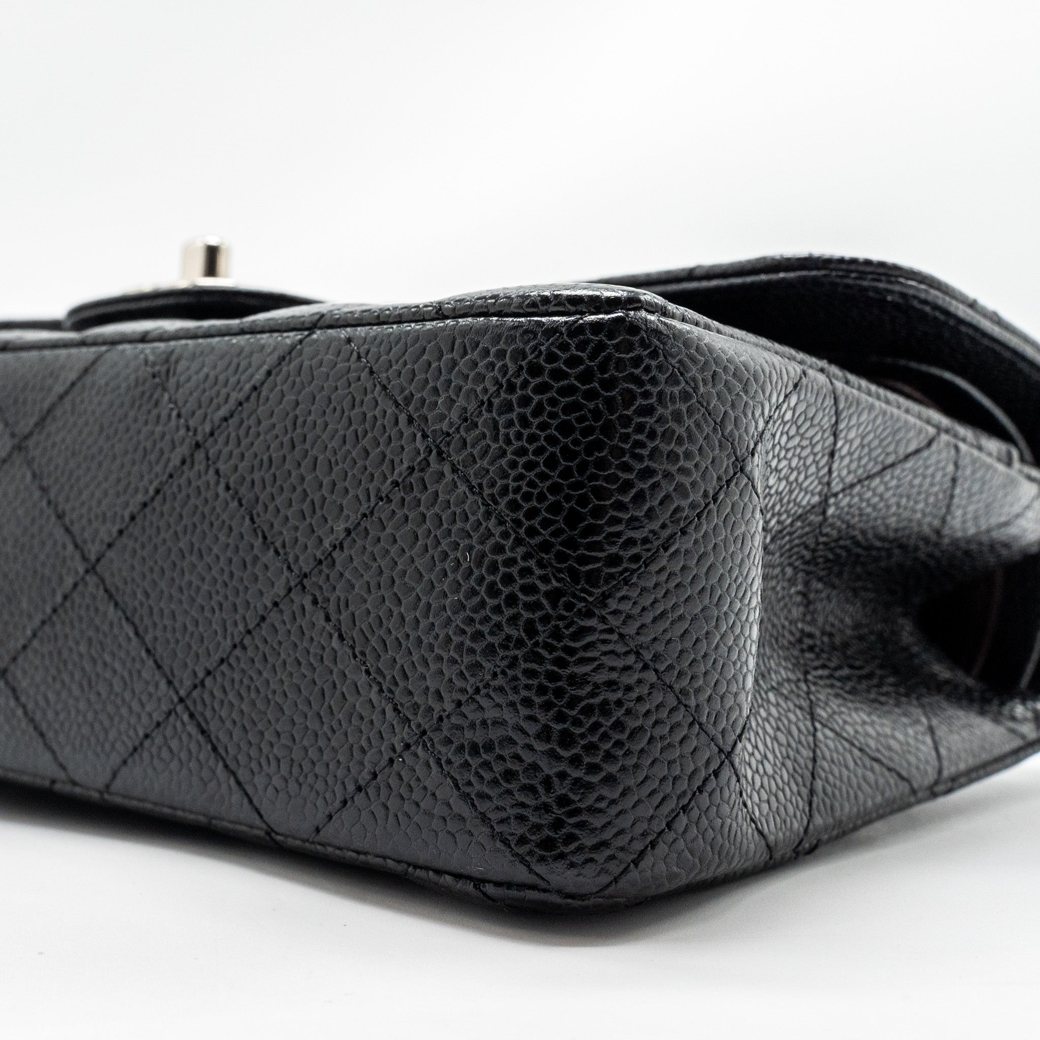 CHANEL SMALL CLASSIC DOUBLE FLAP BAG CAVIAR BLACK SHW (MICROCHIP)