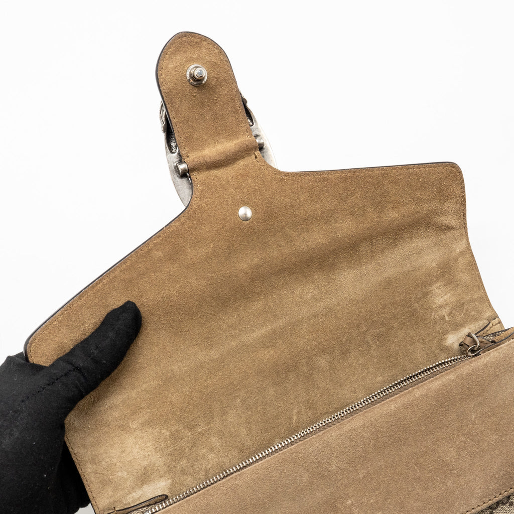 GUCCI SMALL DIONYSUS SHOULDER BAG GG SUPREME CANVAS/ SUEDE BROWN SHW