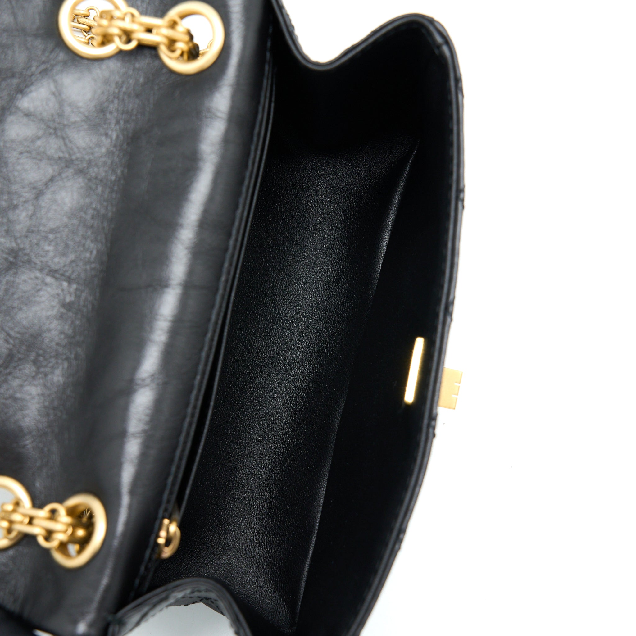 CHANEL MINI 2.55 REISSUE FLAP BAG AGED CALFSKIN BLACK BRUSHED GHW (MICROCHIP)