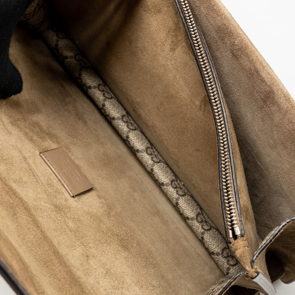GUCCI SMALL DIONYSUS SHOULDER BAG GG SUPREME CANVAS/ SUEDE BROWN SHW