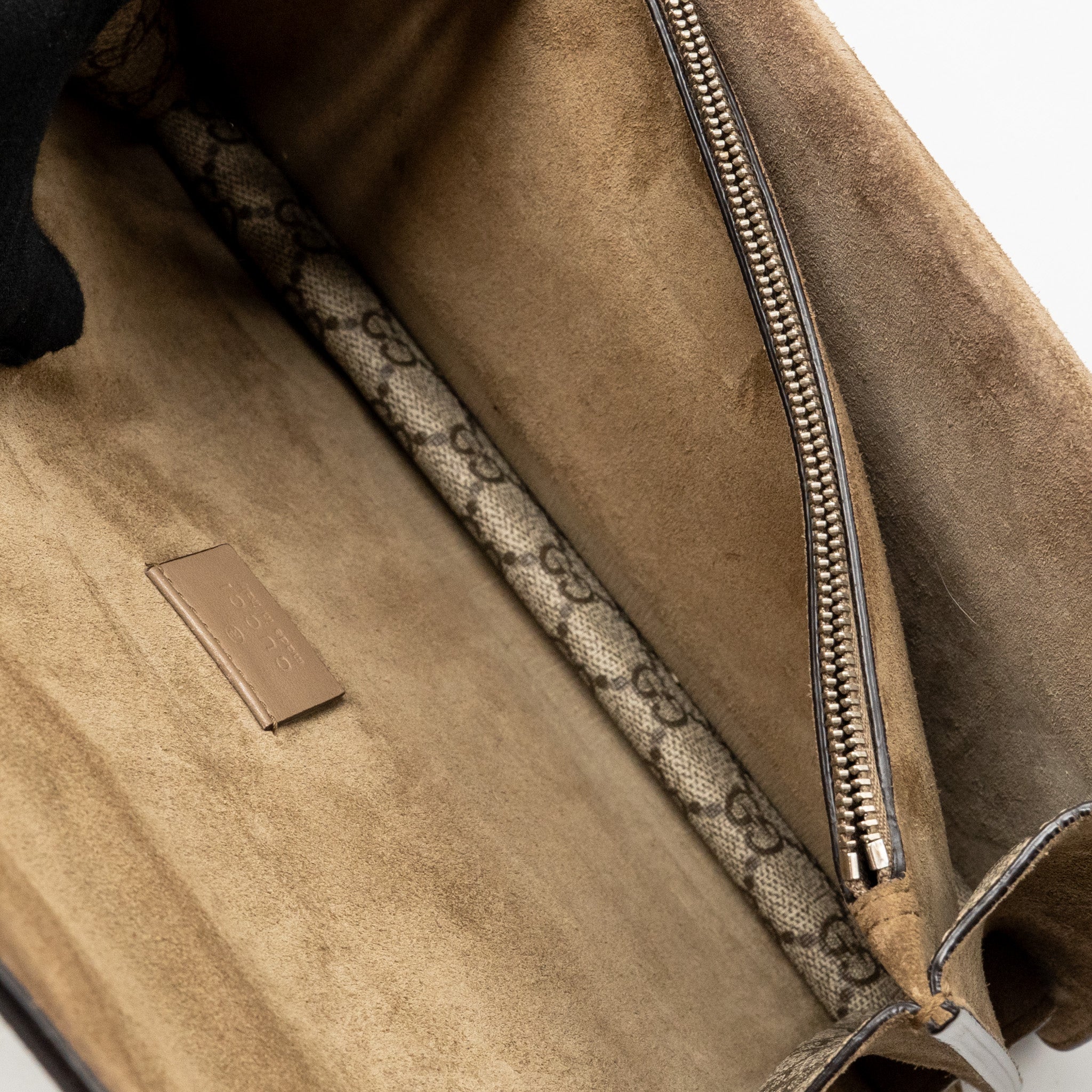 GUCCI SMALL DIONYSUS SHOULDER BAG GG SUPREME CANVAS/ SUEDE BROWN SHW