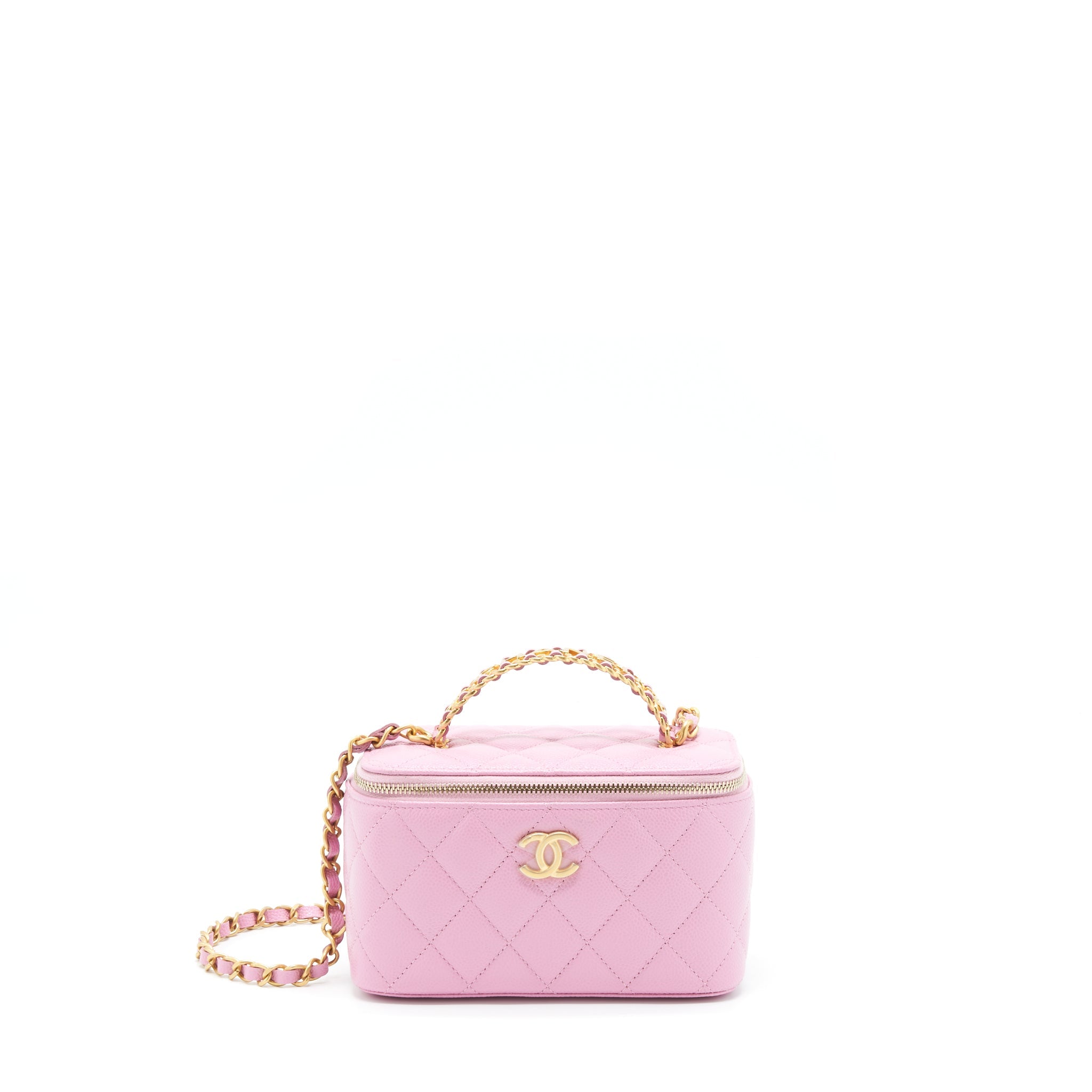 CHANEL 22S LETTER TOP HANDLE LONG VANITY WITH CHAIN CAVIAR NH622 PINK GHW