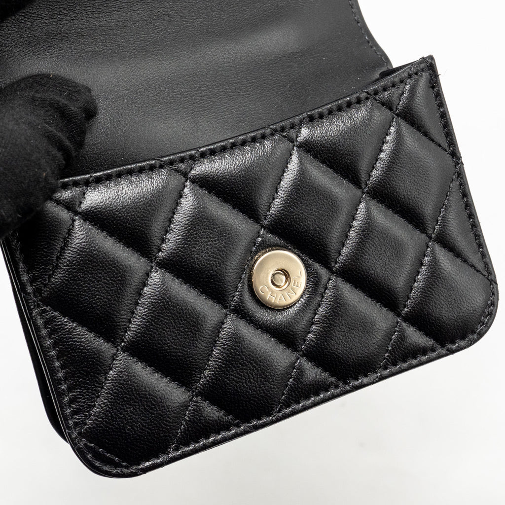 CHANEL TOP HANDLE MINI FLAP BAG LAMBSKIN BLACK LGHW