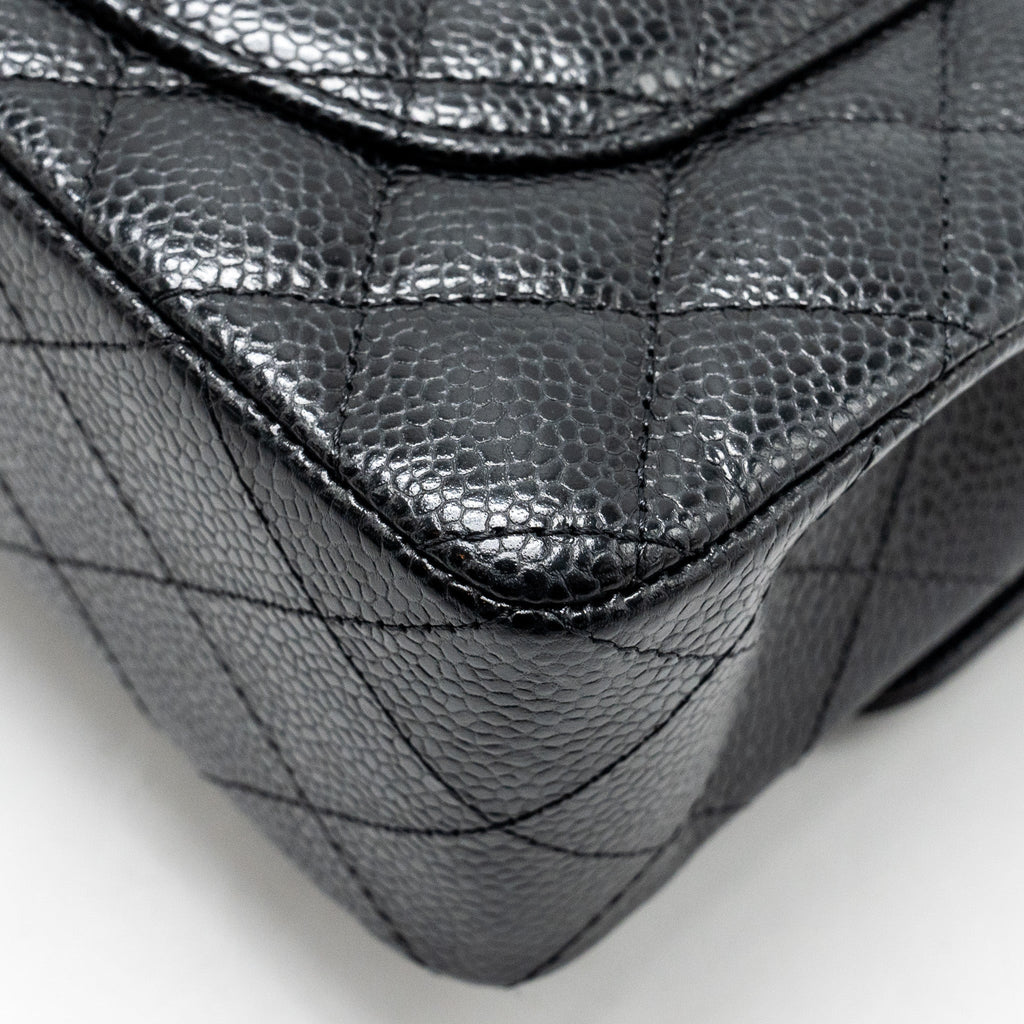 CHANEL SMALL CLASSIC DOUBLE FLAP BAG CAVIAR BLACK SHW (MICROCHIP)