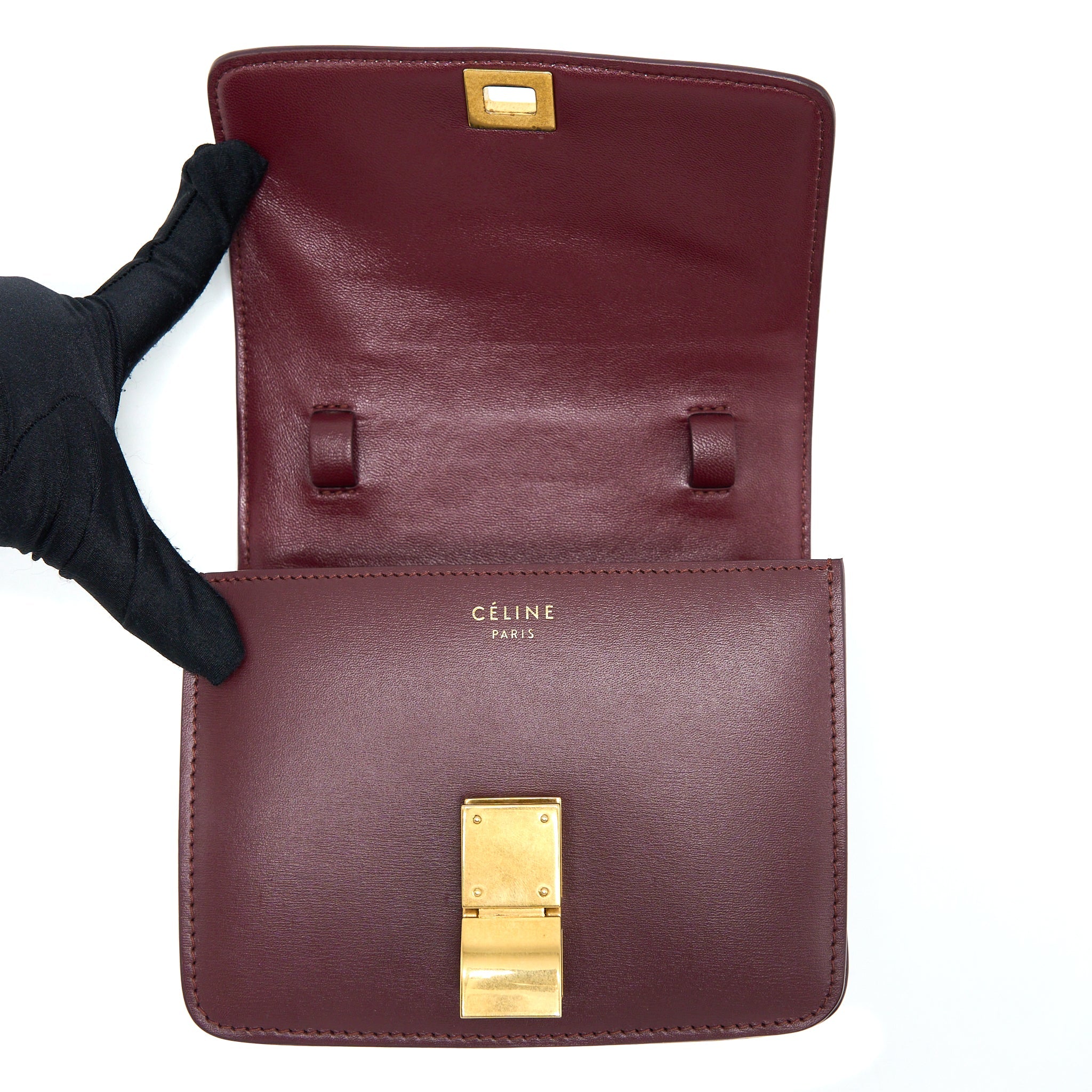 CELINE MINI BOX CALFSKIN BURGUNDY GHW