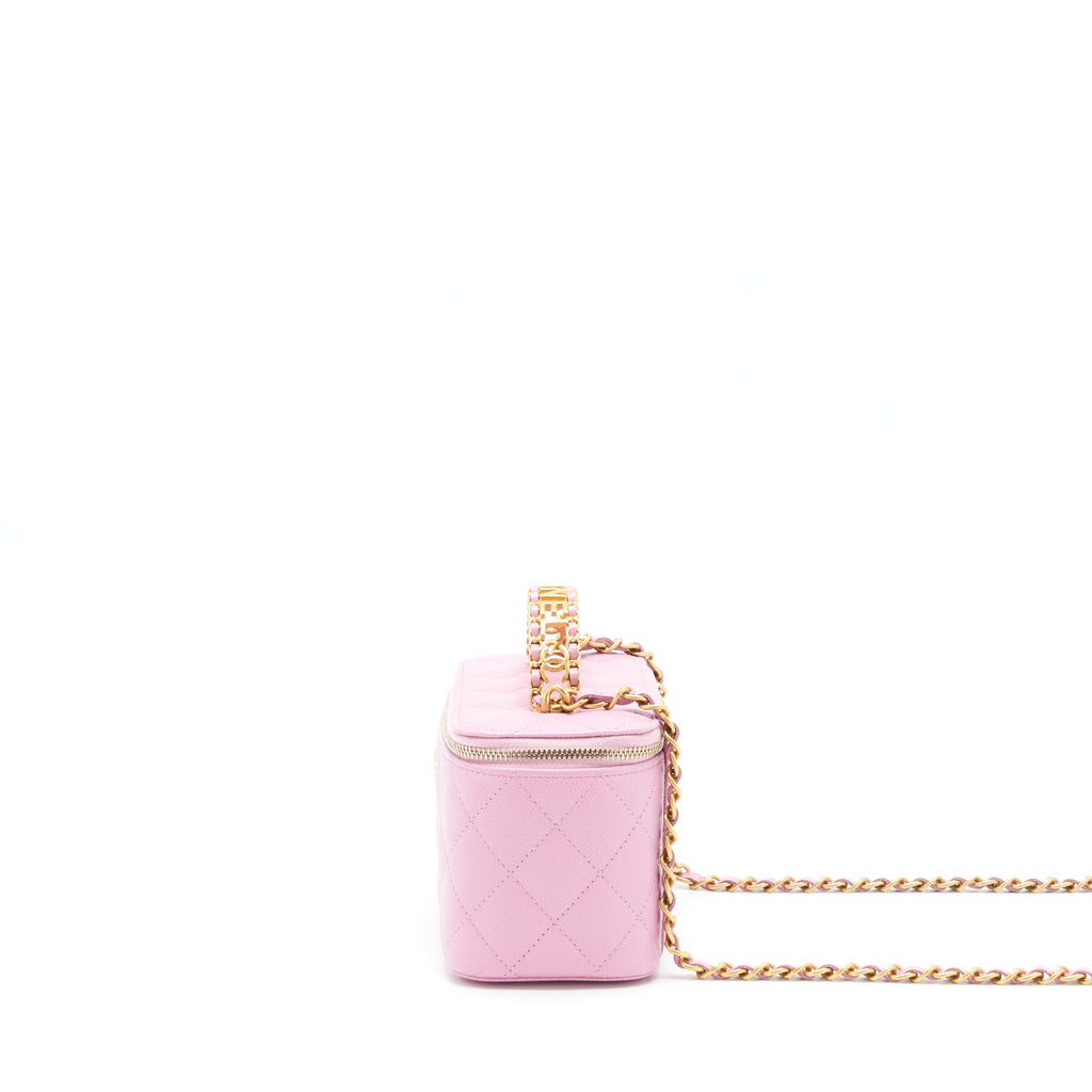 CHANEL 22S LETTER TOP HANDLE LONG VANITY WITH CHAIN CAVIAR NH622 PINK GHW