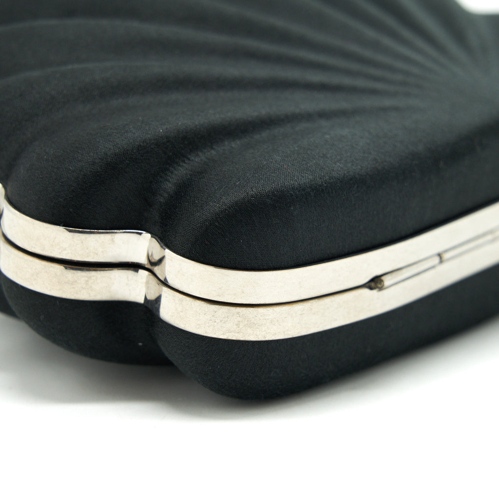 BALENCIAGA SATIN BEADS SHELL CLUTCH BLACK SHW
