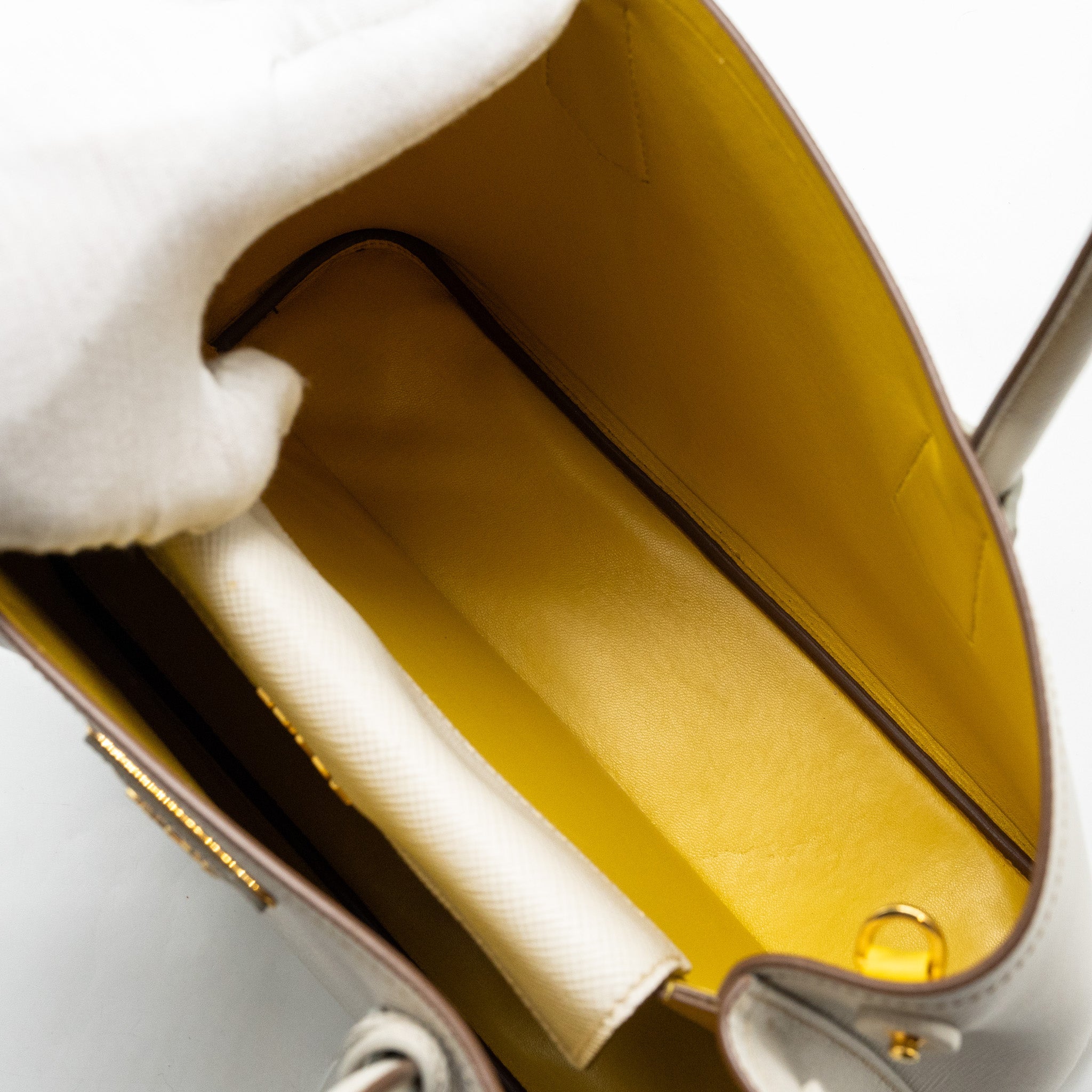 PRADA SMALL SAFFIANO CUIR TOTE BAG CALFSKIN WHITE/YELLOW GHW