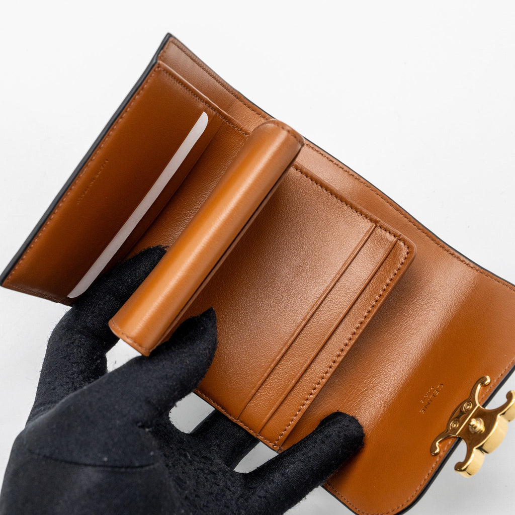CELINE SMALL TRIOMPHE FLAP WALLET CANVAS TAN GHW